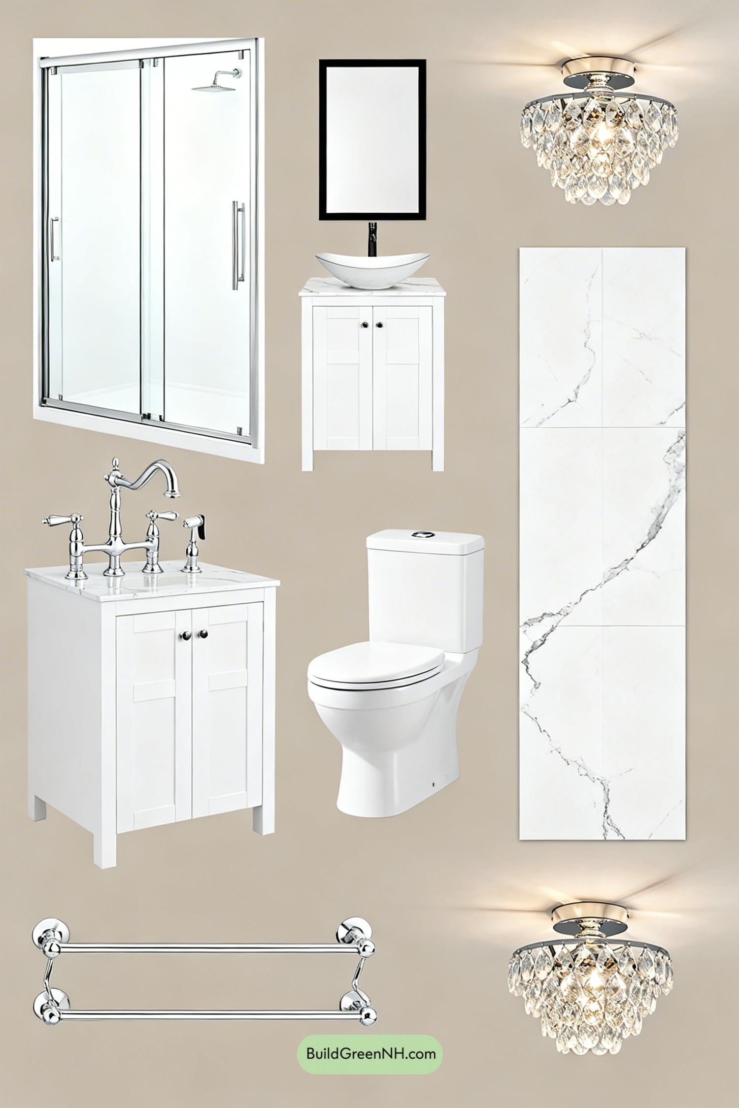 Moodboard for Parisian Pinstripe Marble Tiny Bath