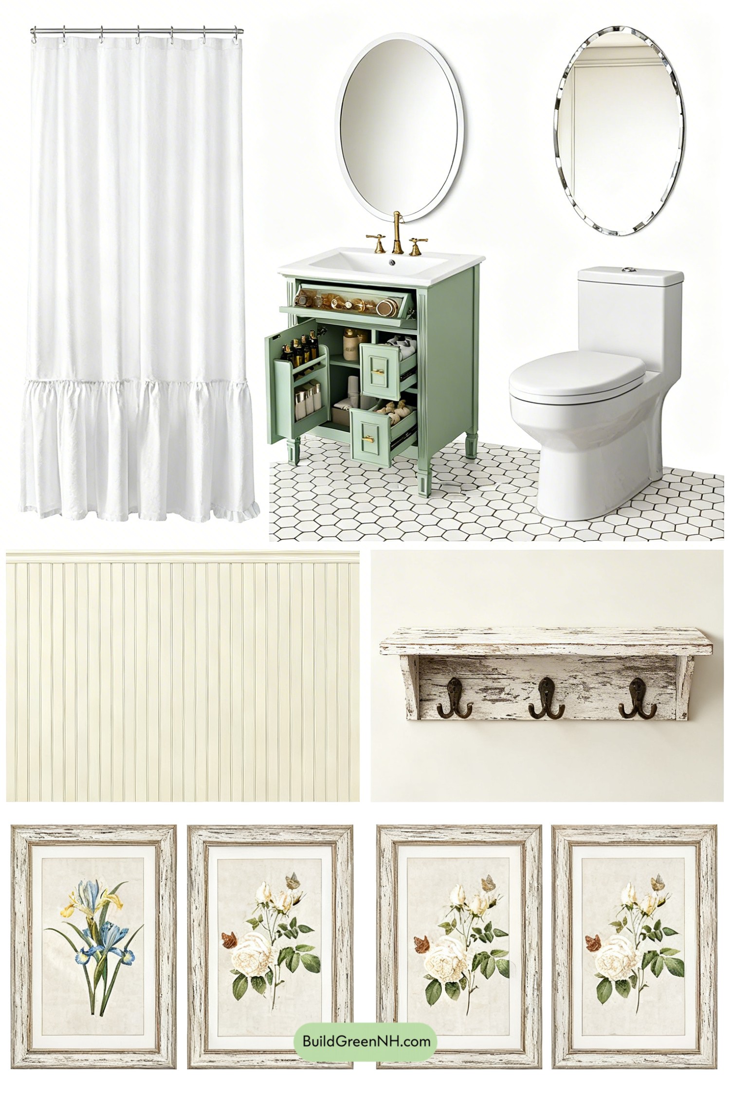 Moodboard for Sage Cottagecore Bath, Big on Charm
