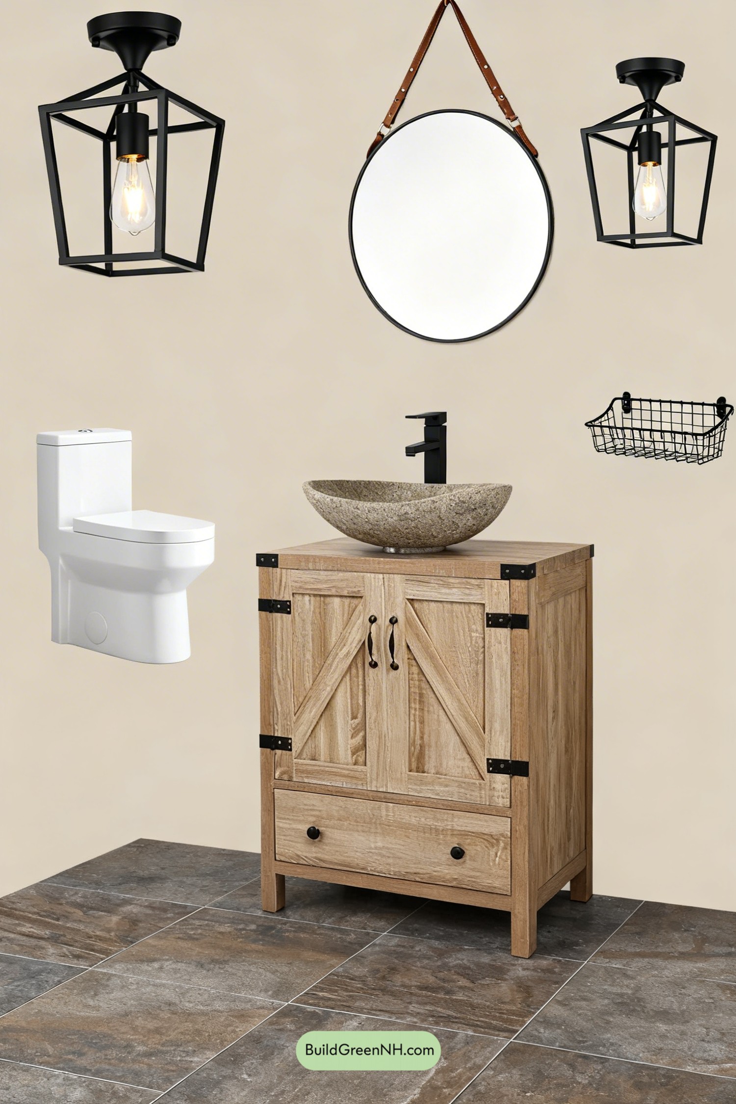 Moodboard for Cozy Cabin Micro-Bath in Dark Pine