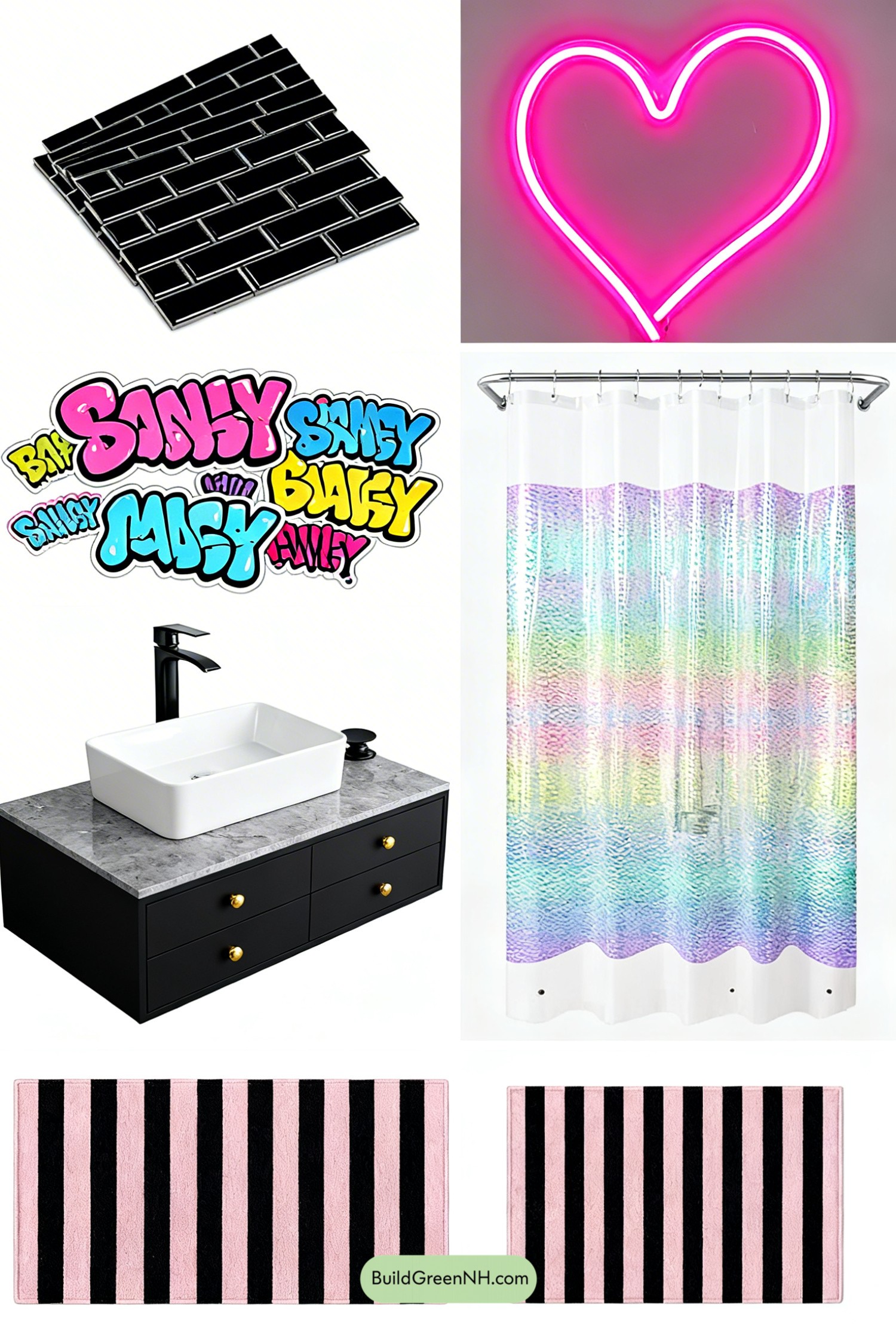 Moodboard for Neon Heart, Graffiti, Glossy Black Glam