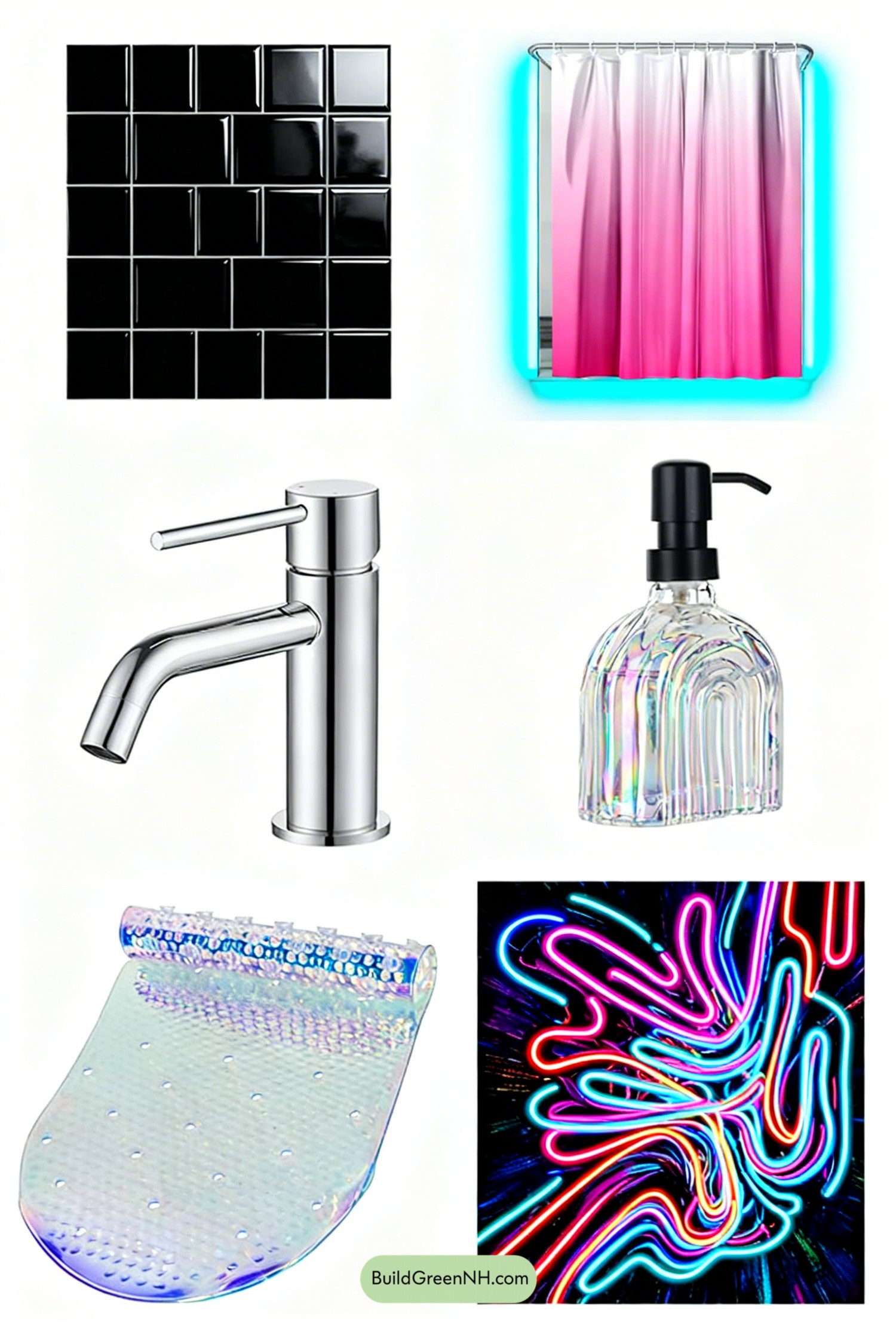 Moodboard for Neon-Edge Cyberpunk Bathroom Glow-Up