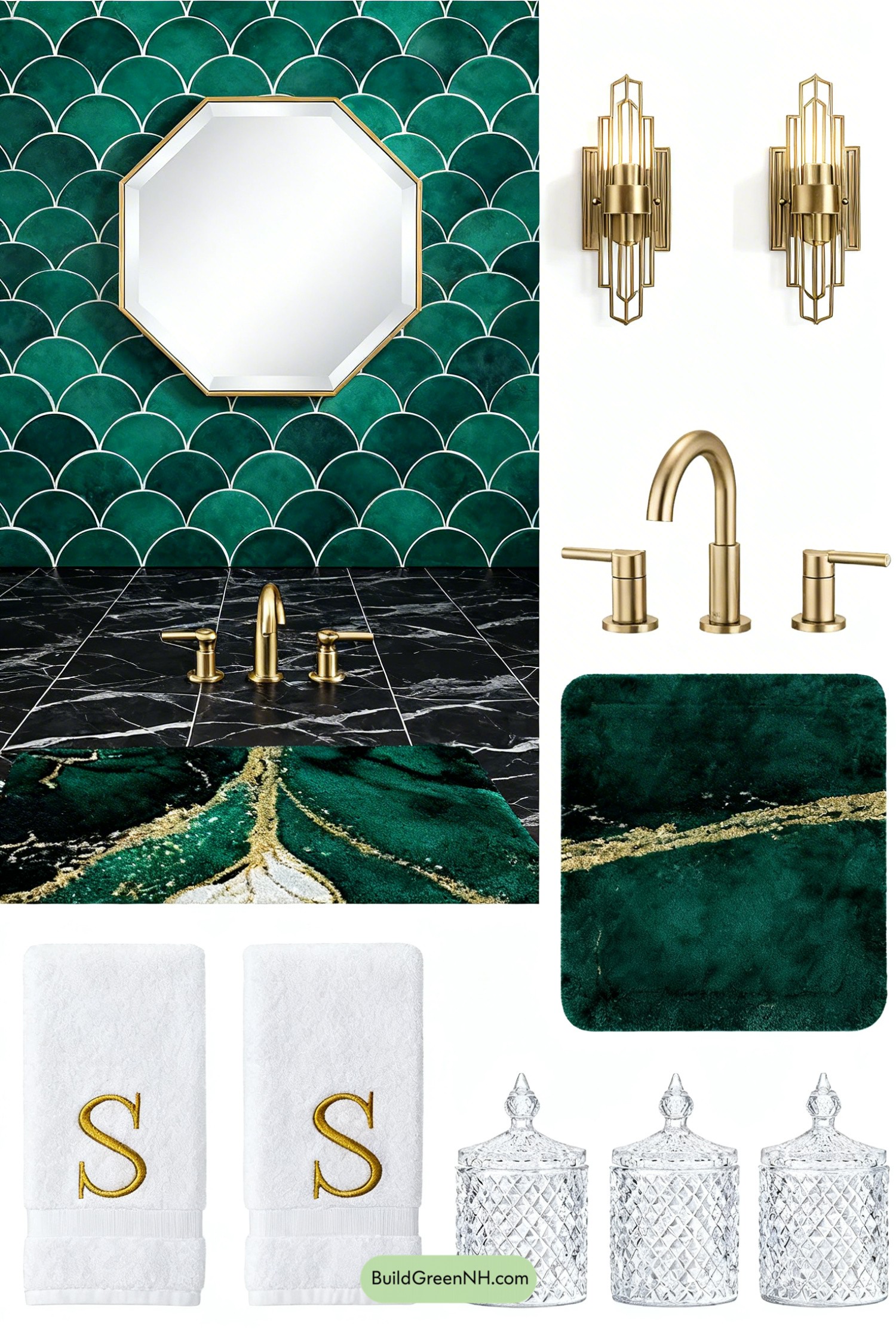 Moodboard for Emerald Scallops, Brass Glow, Deco Drama