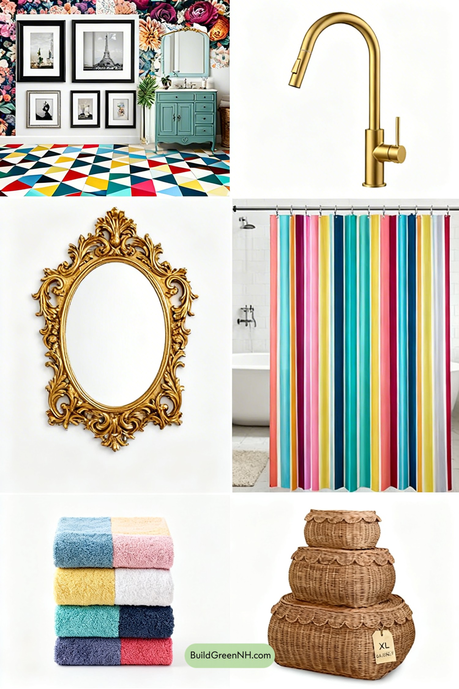Moodboard for Floral Gallery Bathroom, Teal Vanity Glow