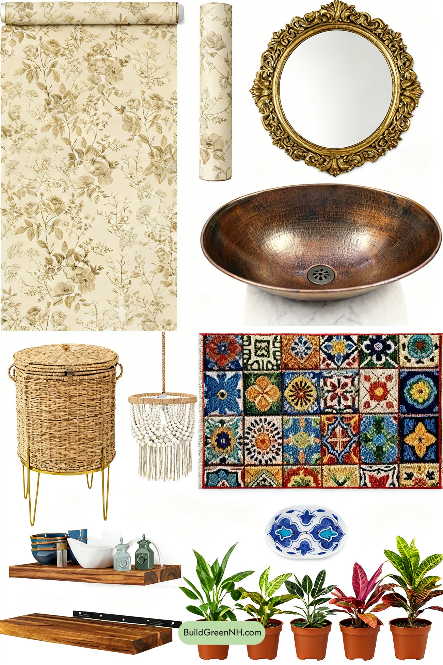 Moodboard for Brass Bowl Sink, Boho Jungle Walls
