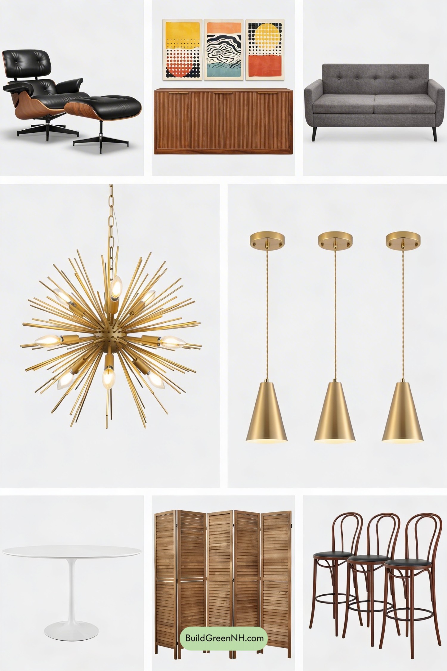 Moodboard for Walnut Warmth, Clean Mid-Century Flow