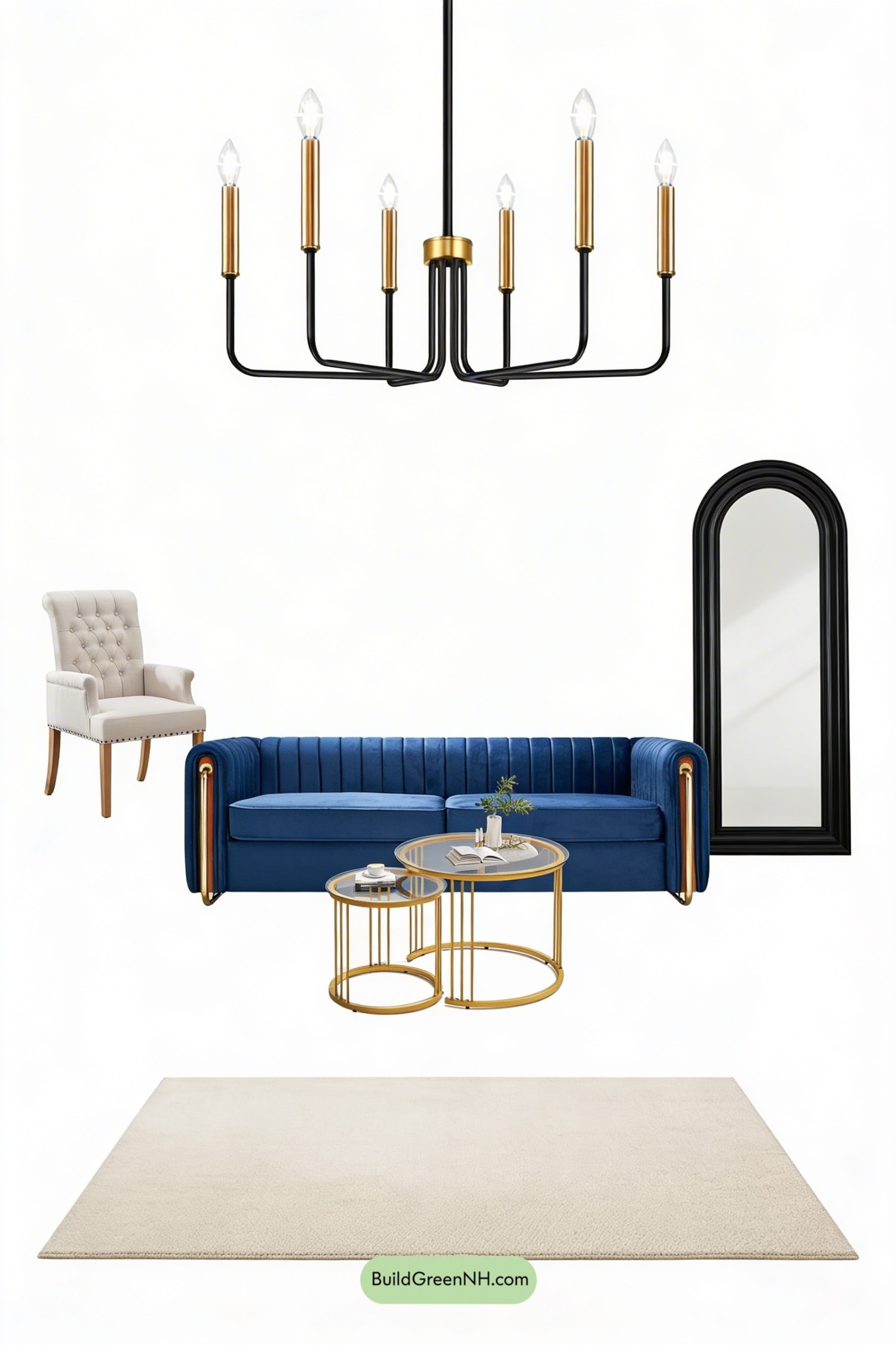 Moodboard for Barn-Glam Great Room With Brass Edge