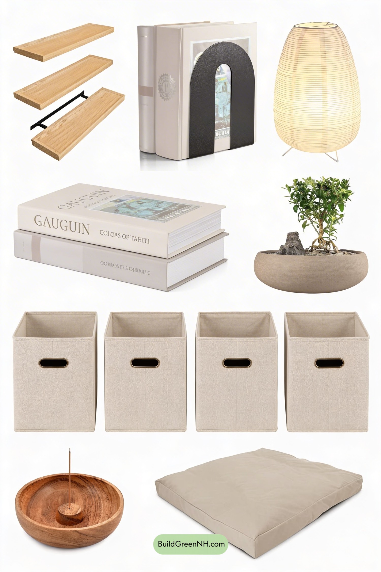 Moodboard for Floating Oak Shelves, Bonsai, Quiet Books