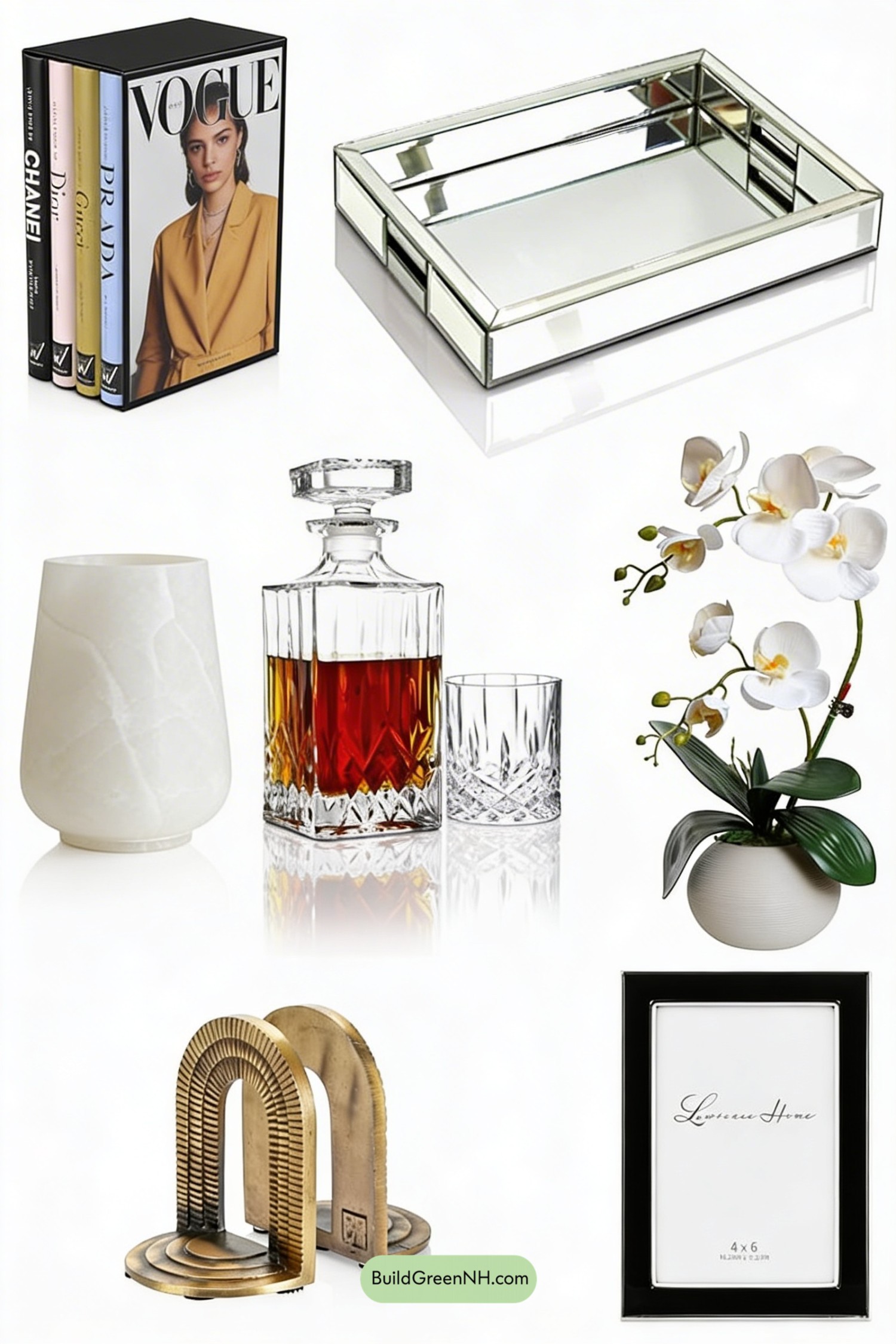 Moodboard for Brass-Trimmed Shelf, Fashion-Book Chic