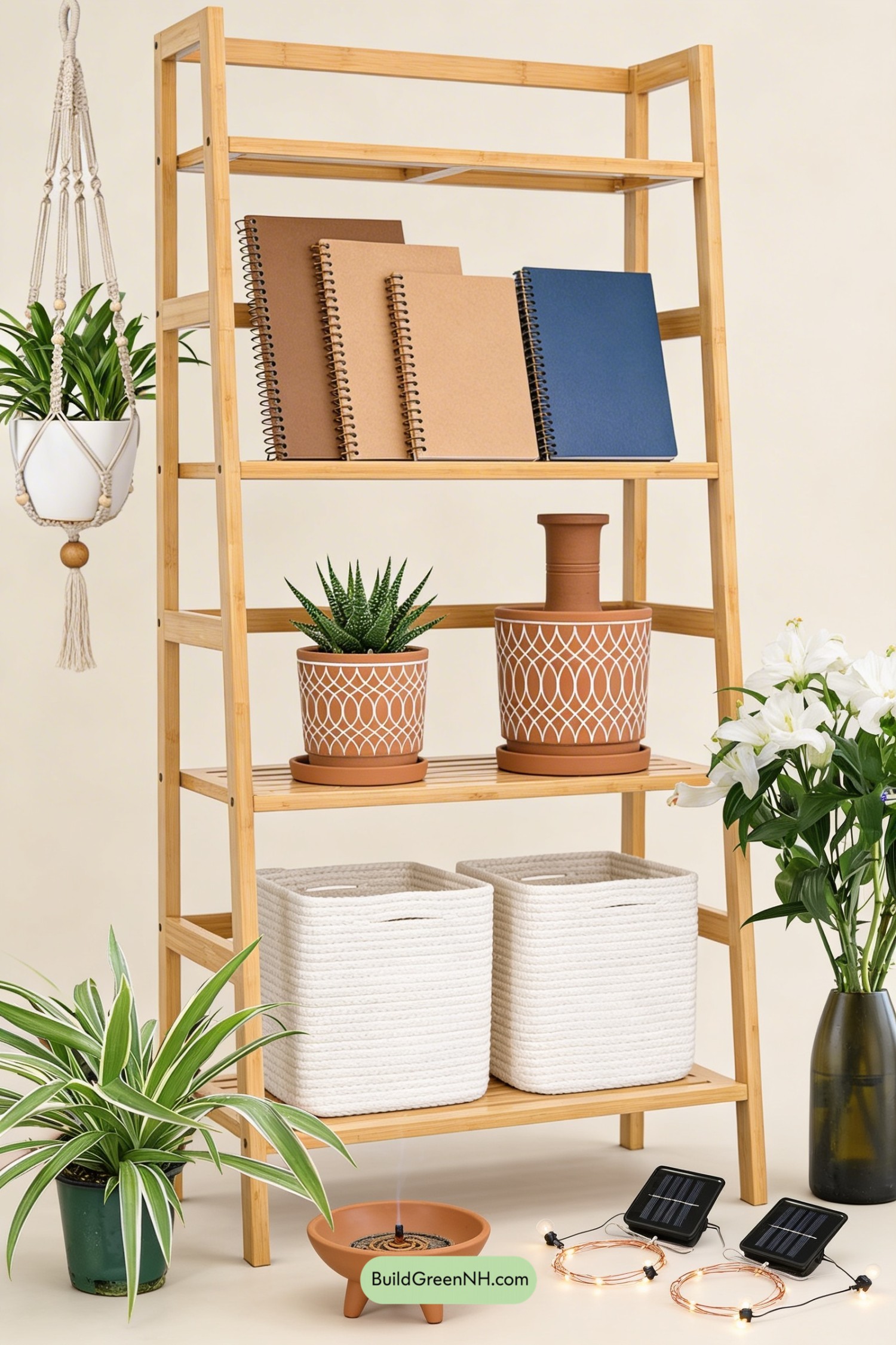 Moodboard for Bamboo Ladder Shelf, Plant-Forward Calm