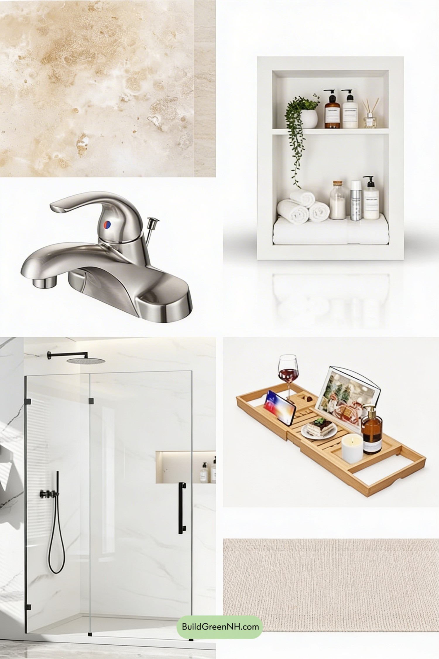 Moodboard for Travertine Calm, Oak-Slat Warmth