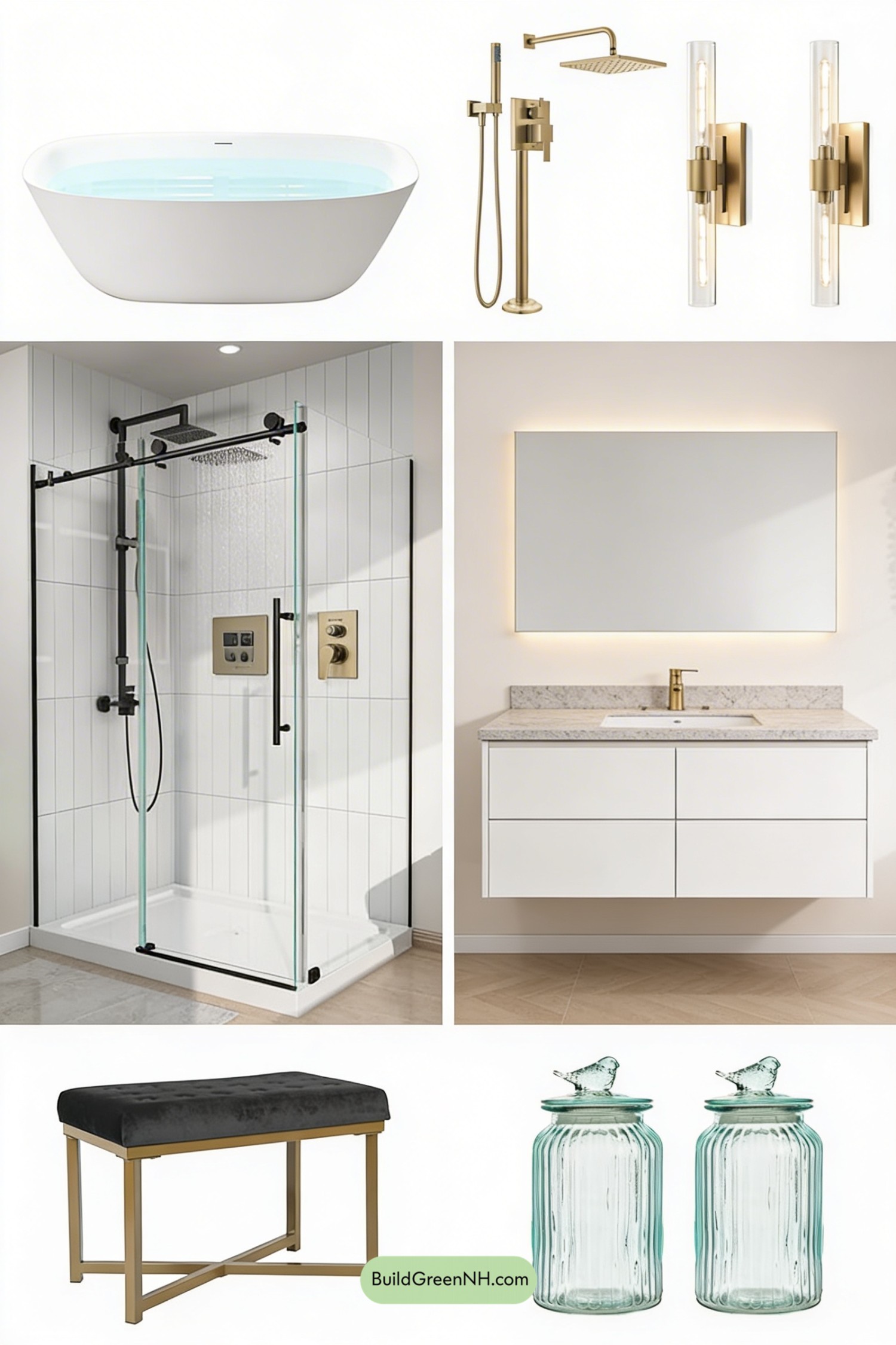 Moodboard for Blush Stone Bath, Champagne-Gold Glow