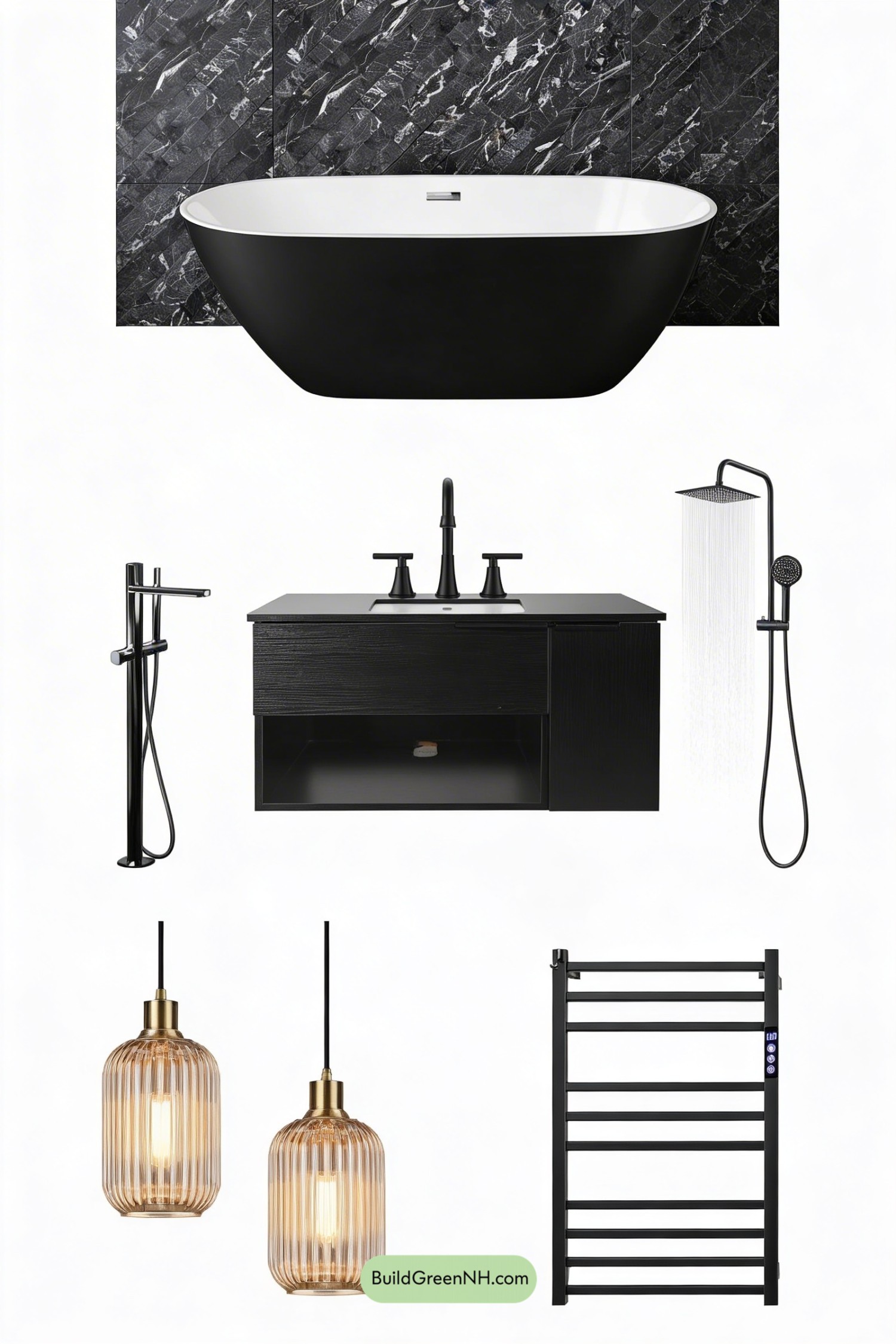Moodboard for Noir Spa Bathroom, Gallery-Quiet Glow