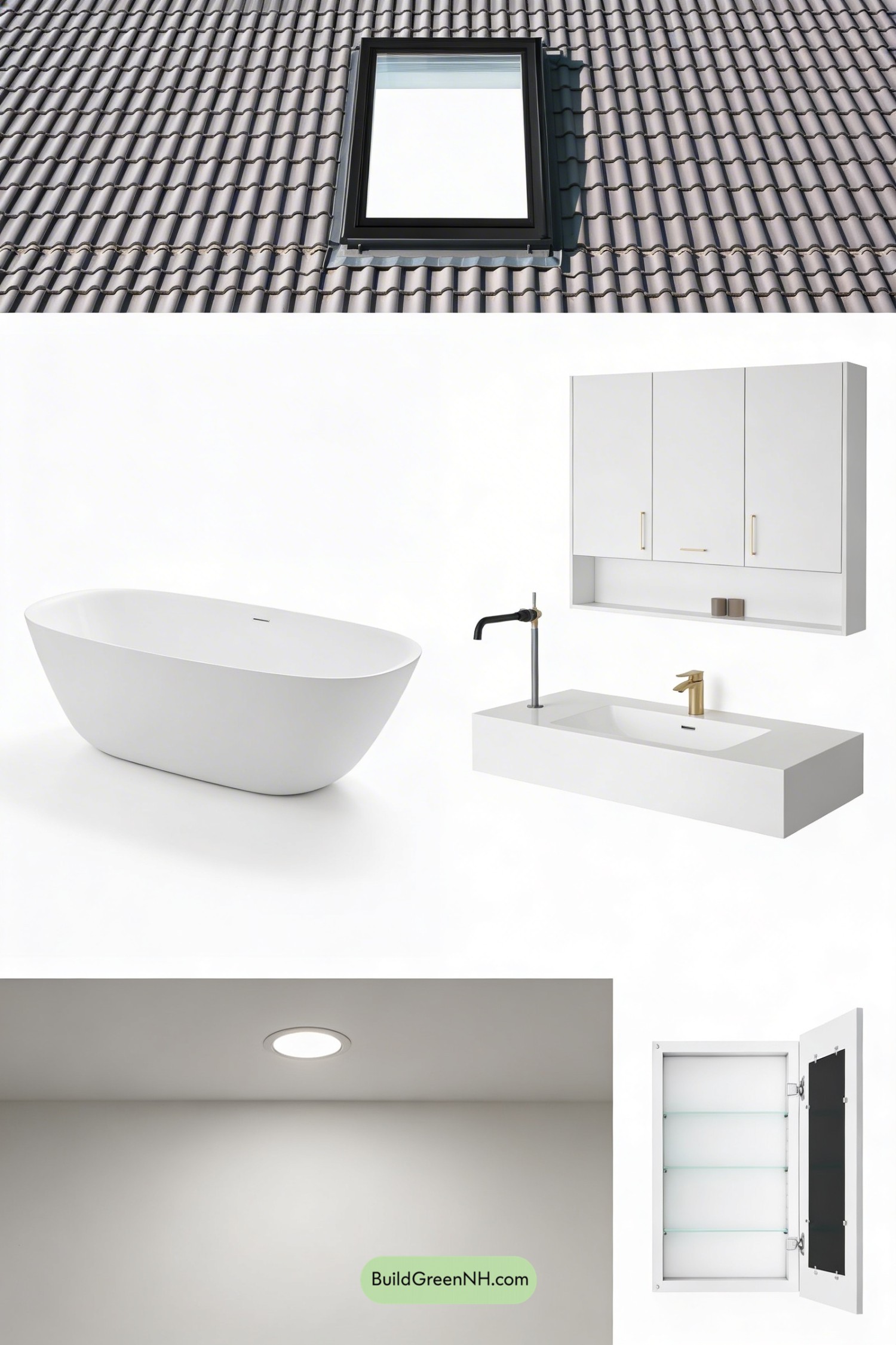 Moodboard for Skylit White Spa with Sculptural Tub
