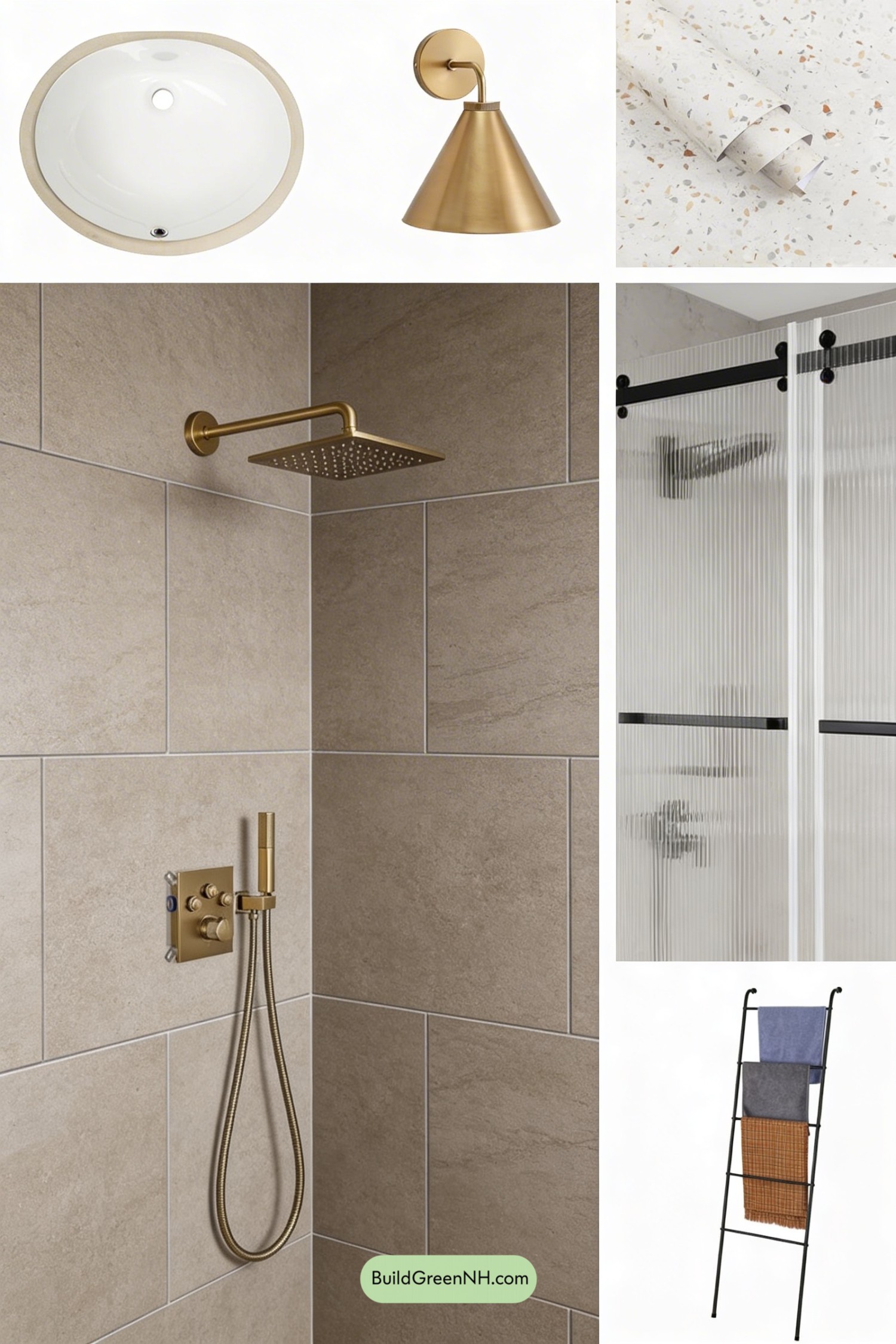 Moodboard for Moody Teak and Brass Mid-Century Bath