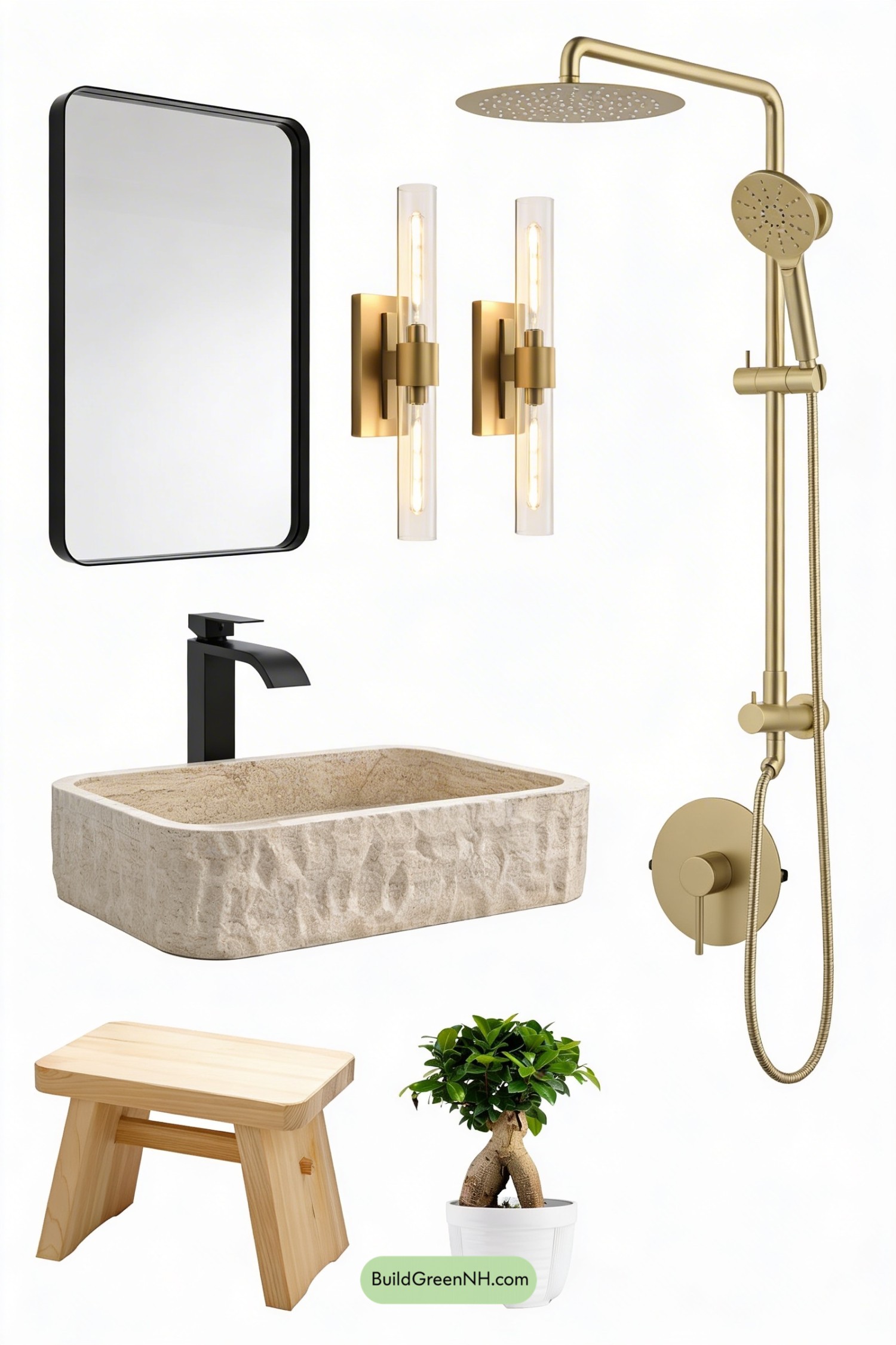 Moodboard for Warm Wood, Ribbed Glass Spa Bath