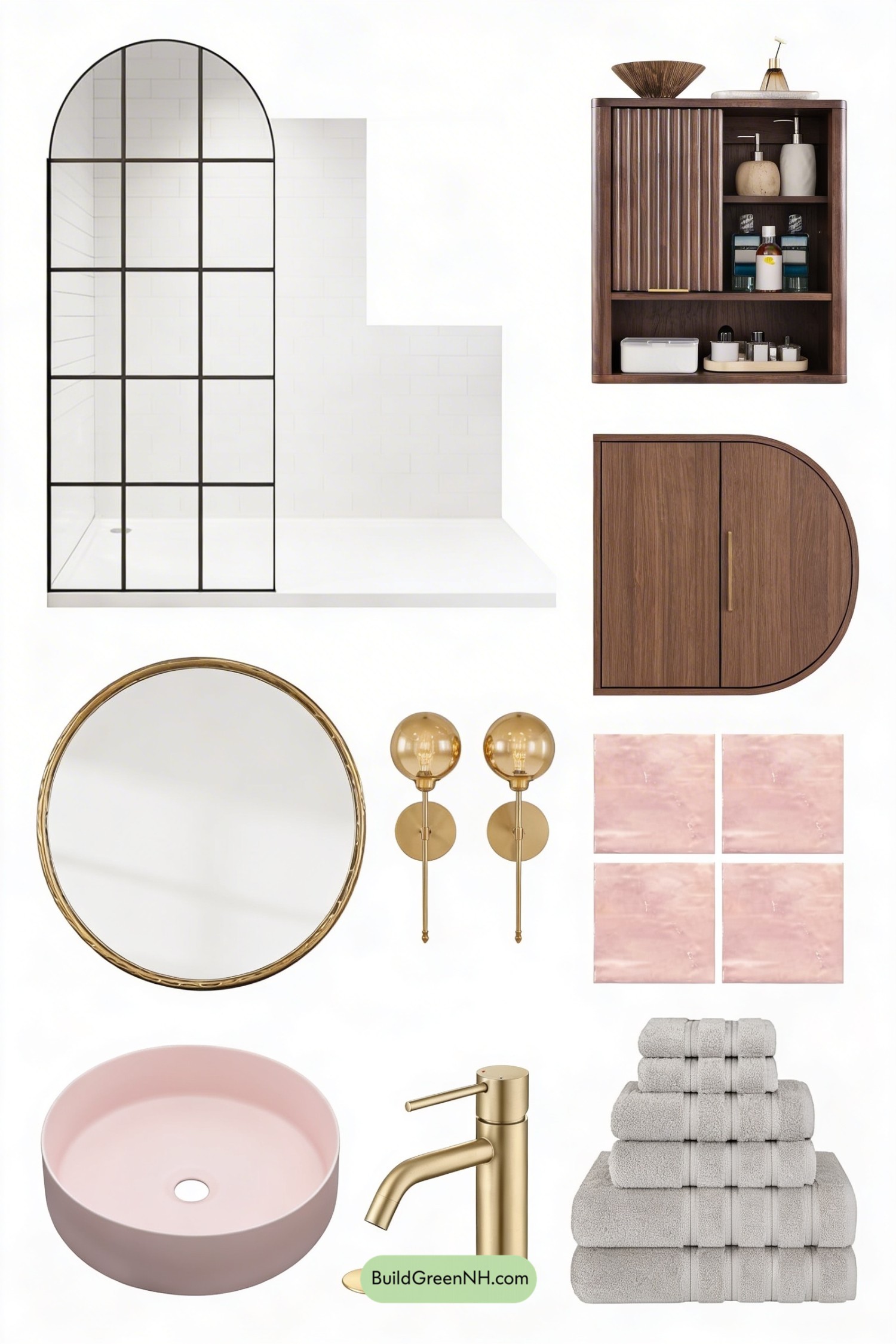 Moodboard for Blush Tile, Brass Glow, Walnut Calm