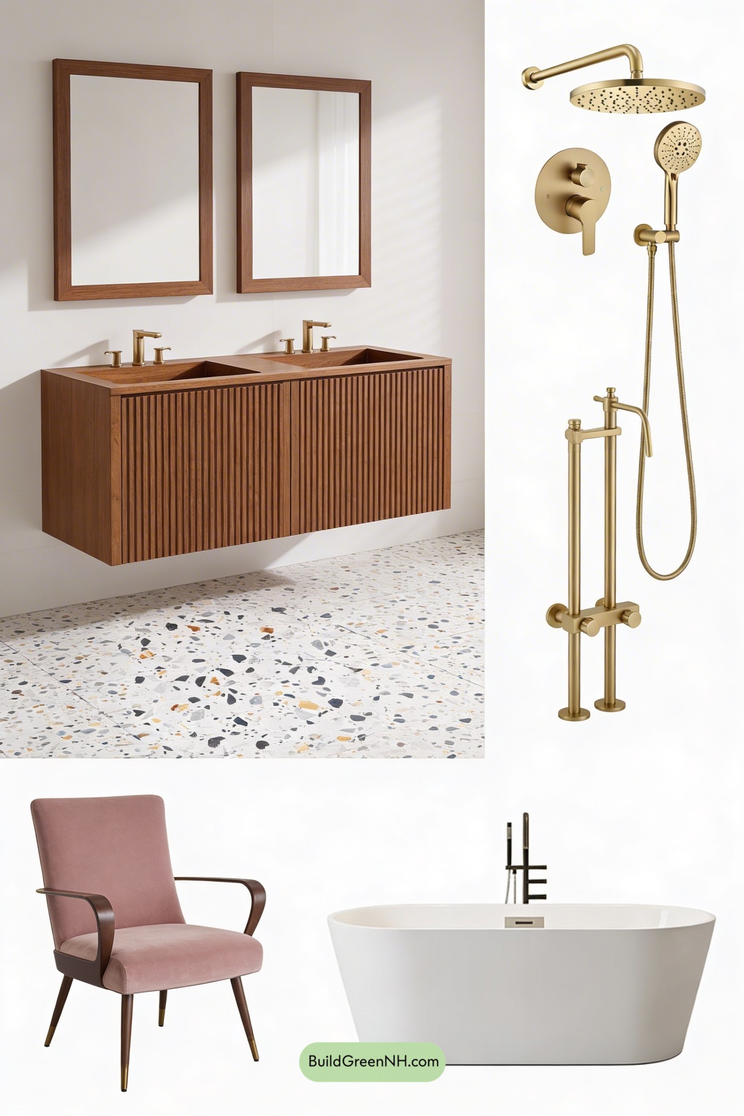 Moodboard for Boutique-Hotel Mid-Century Marble Glow