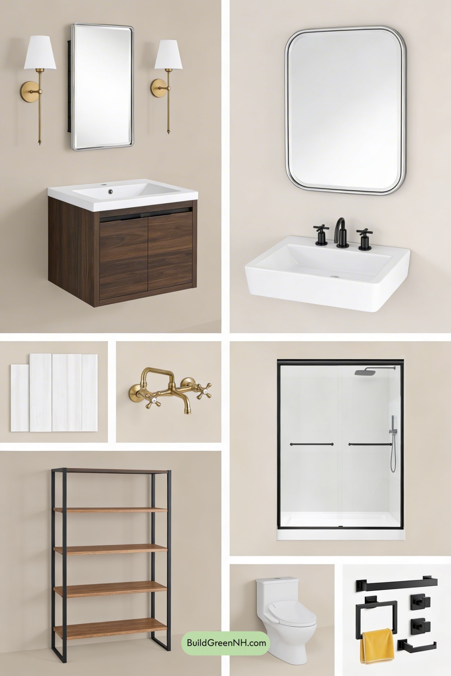 Moodboard for Mid-Century Geometry, Floating Vanity Style