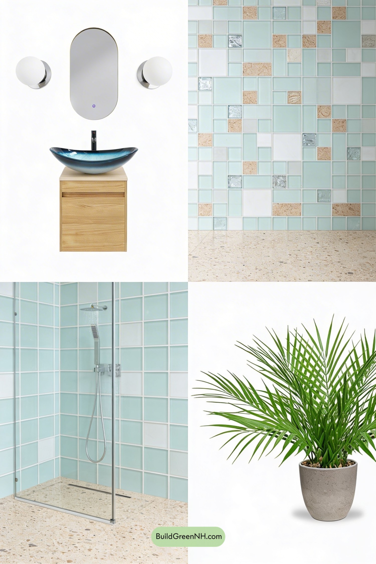 Moodboard for Sea-Glass Mid-Century Bathroom Escape
