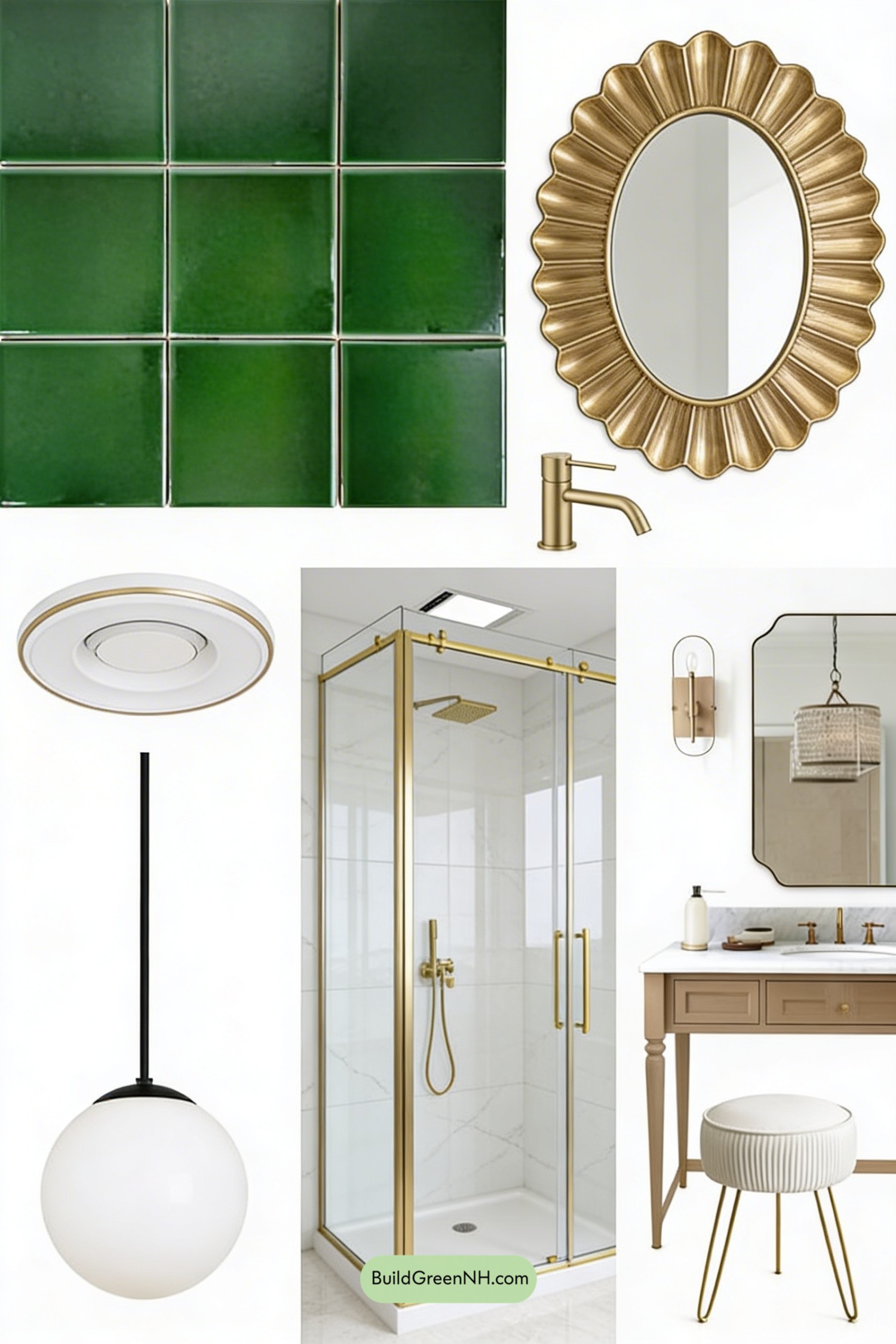 Moodboard for Emerald Deco Bathroom with Brass Glow