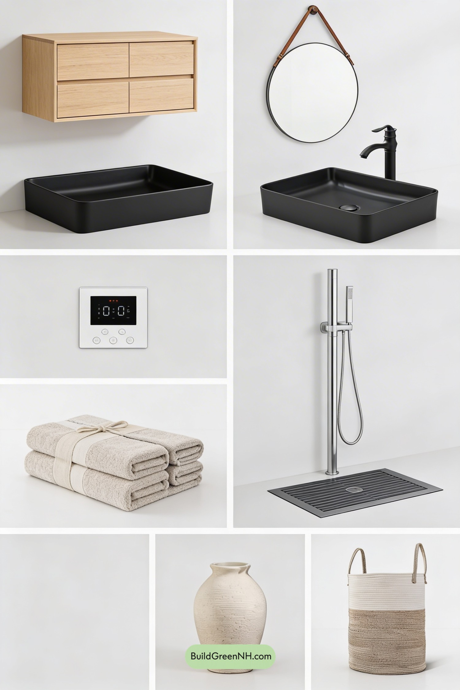 Moodboard for Moody Nordic Bathroom with Oak Warmth