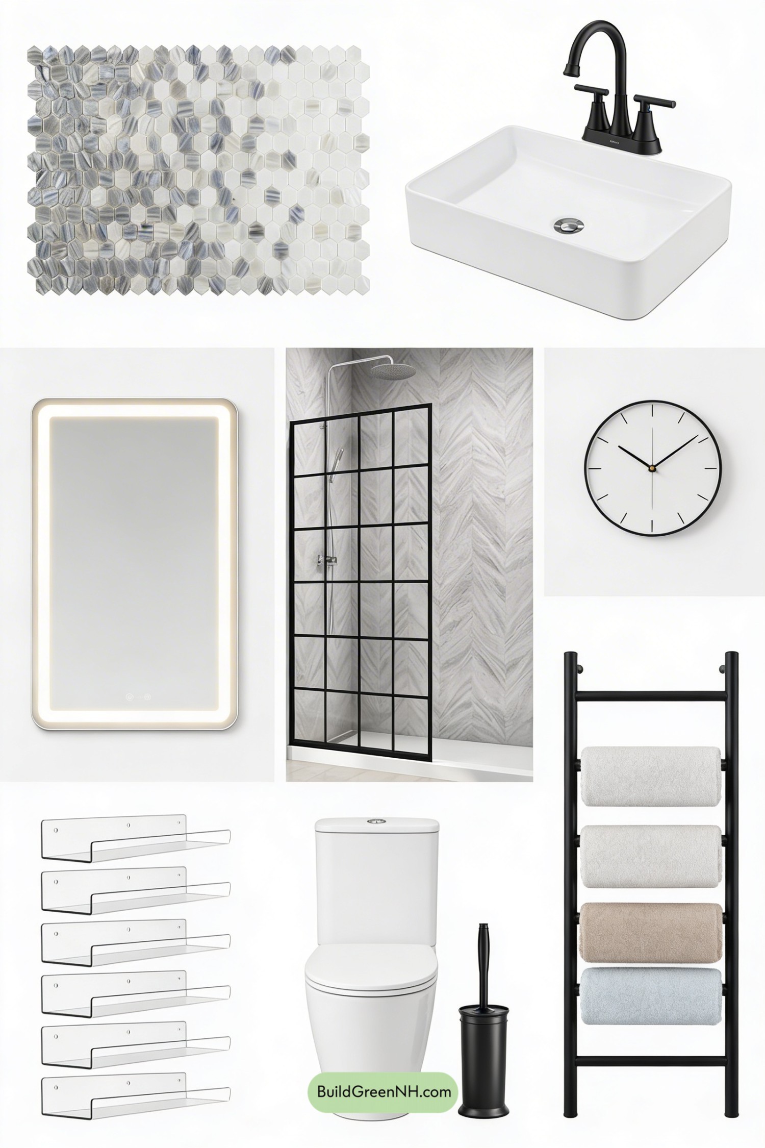 Moodboard for Monochrome Gradient Bathroom, Sharpened Lines