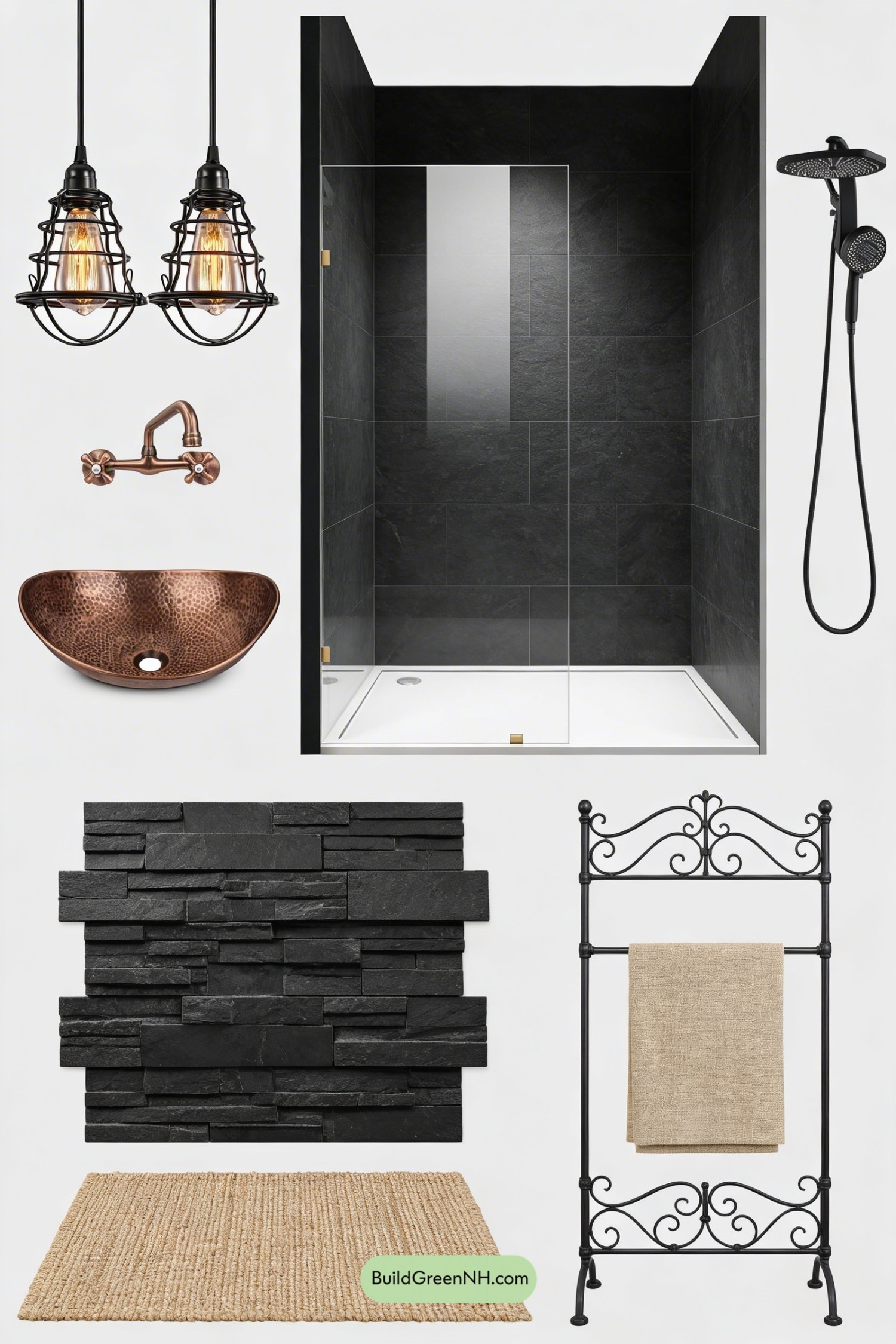 Moodboard for Slate Shadows, Copper Glow Bathroom