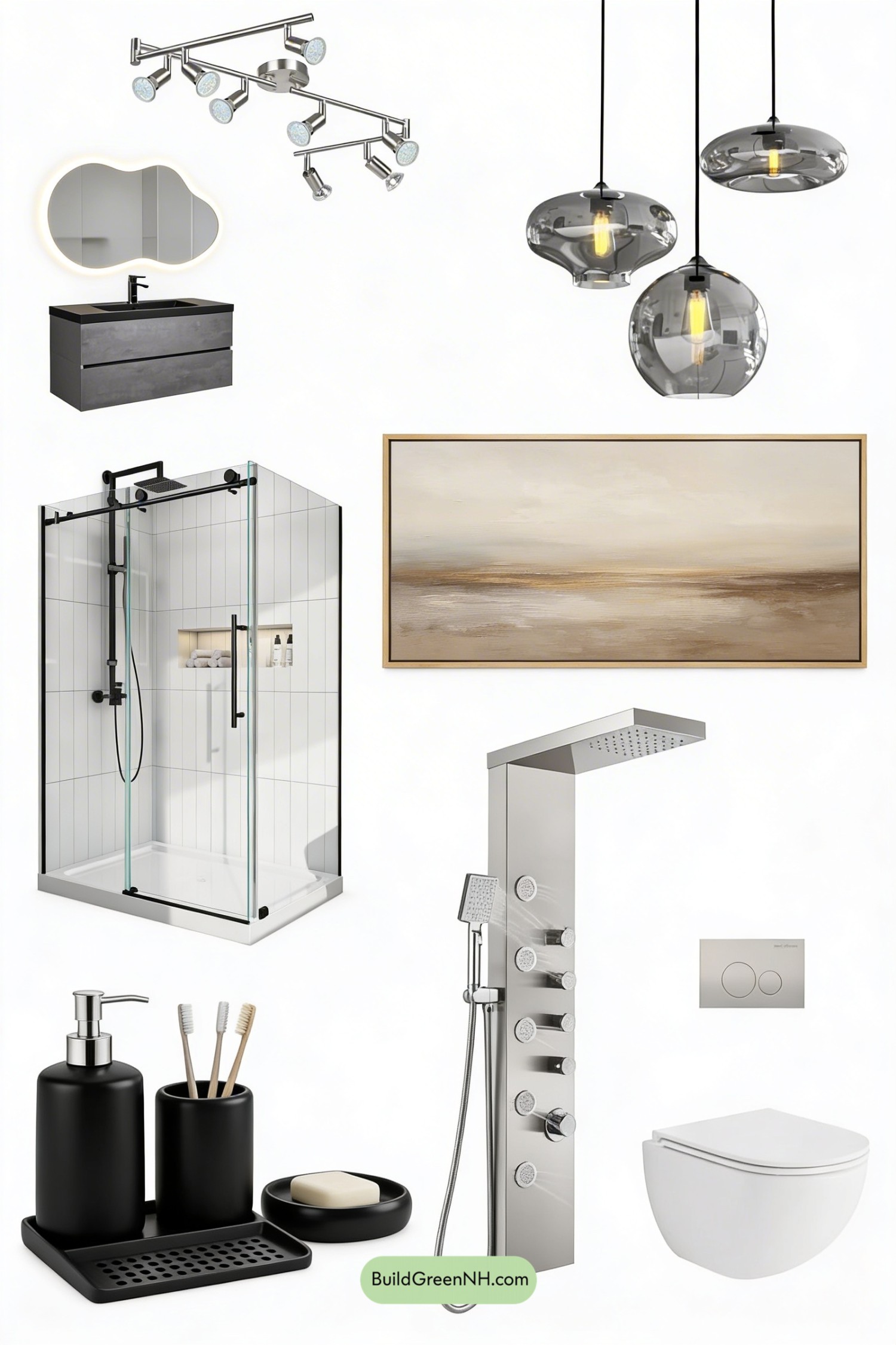 Moodboard for Noir Gallery Bathroom With Spotlight Drama