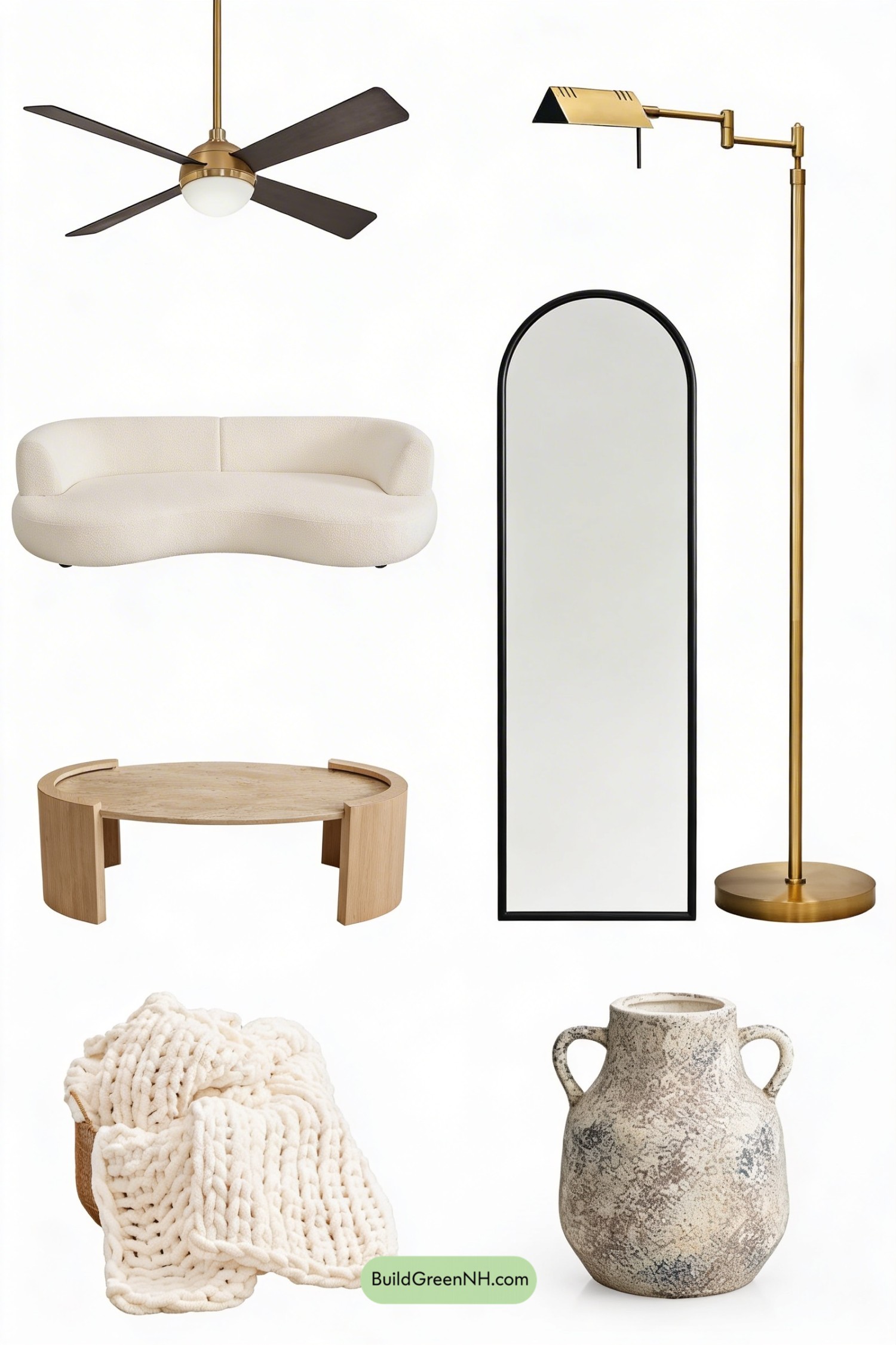 Moodboard for Brass Fan Drama Under Pale Timber Vault