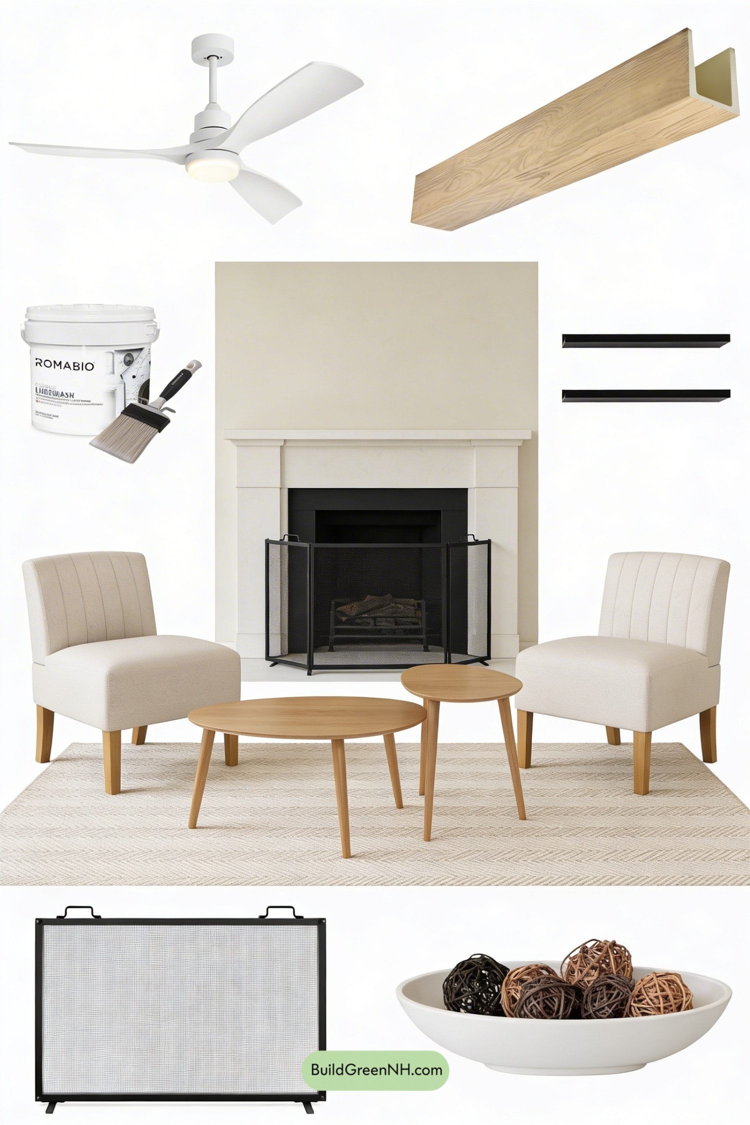 Moodboard for Vaulted Calm, Farmhouse Fan Style