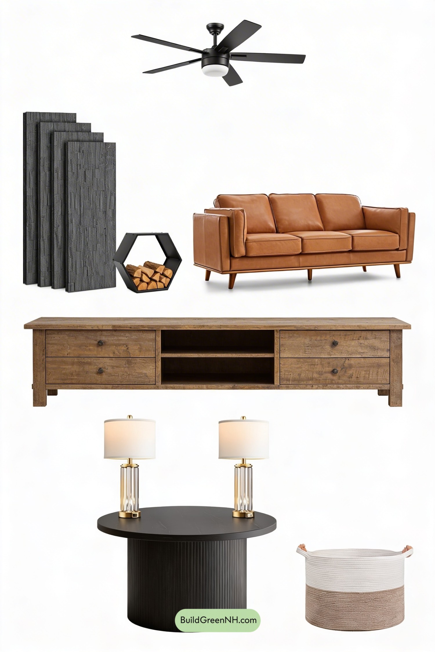 Moodboard for Black Fan Drama Under Vaulted Beams