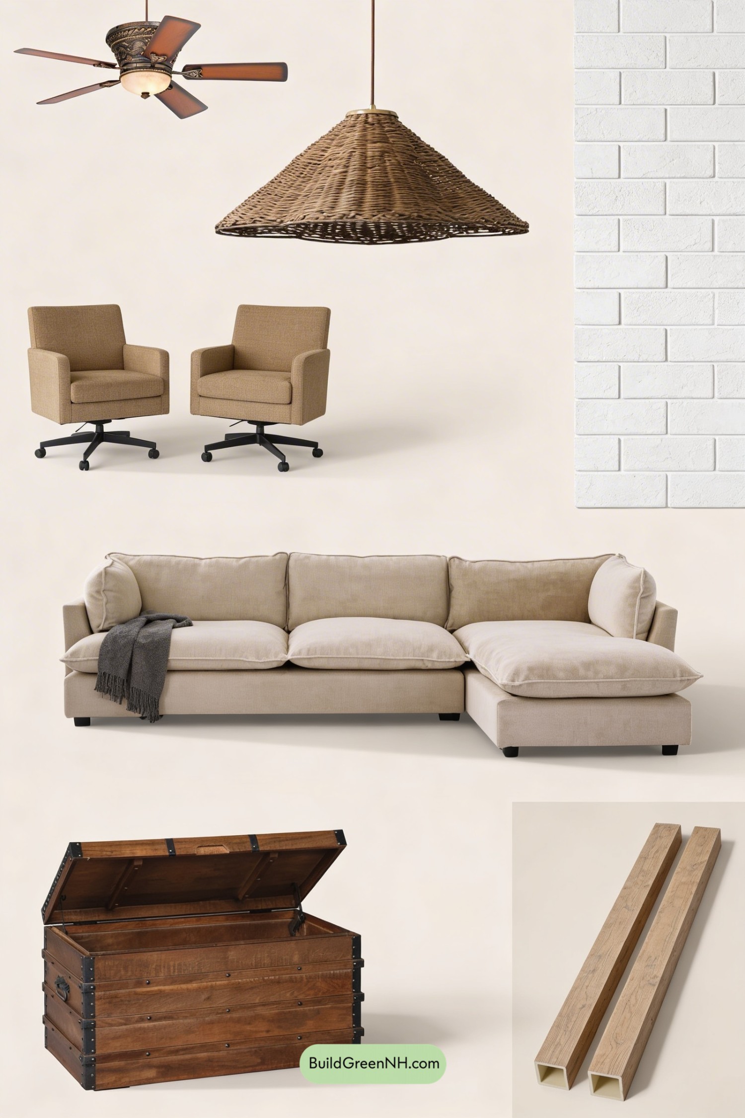 Moodboard for Bronze Ceiling Fan Under Rustic Beams