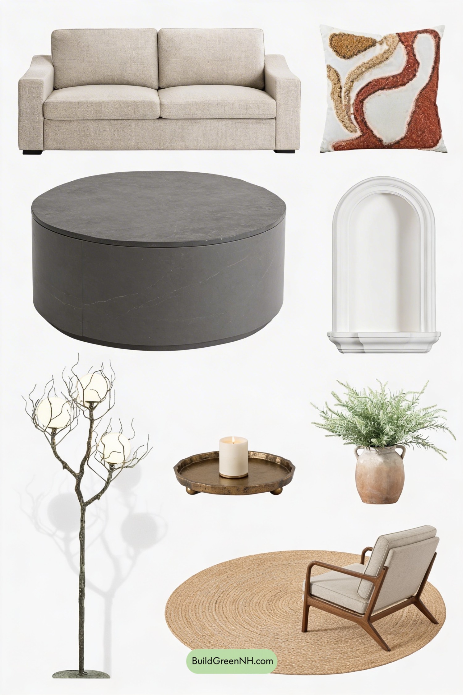 Moodboard for Earthy Wabi Sabi Living Room