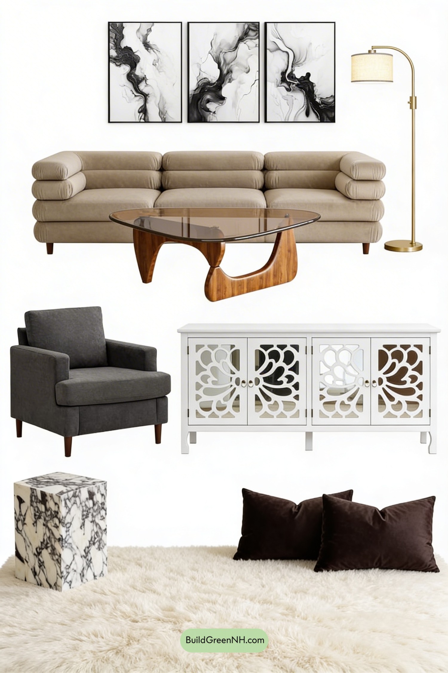 Moodboard for Greek Villa Modern Luxe Living Room