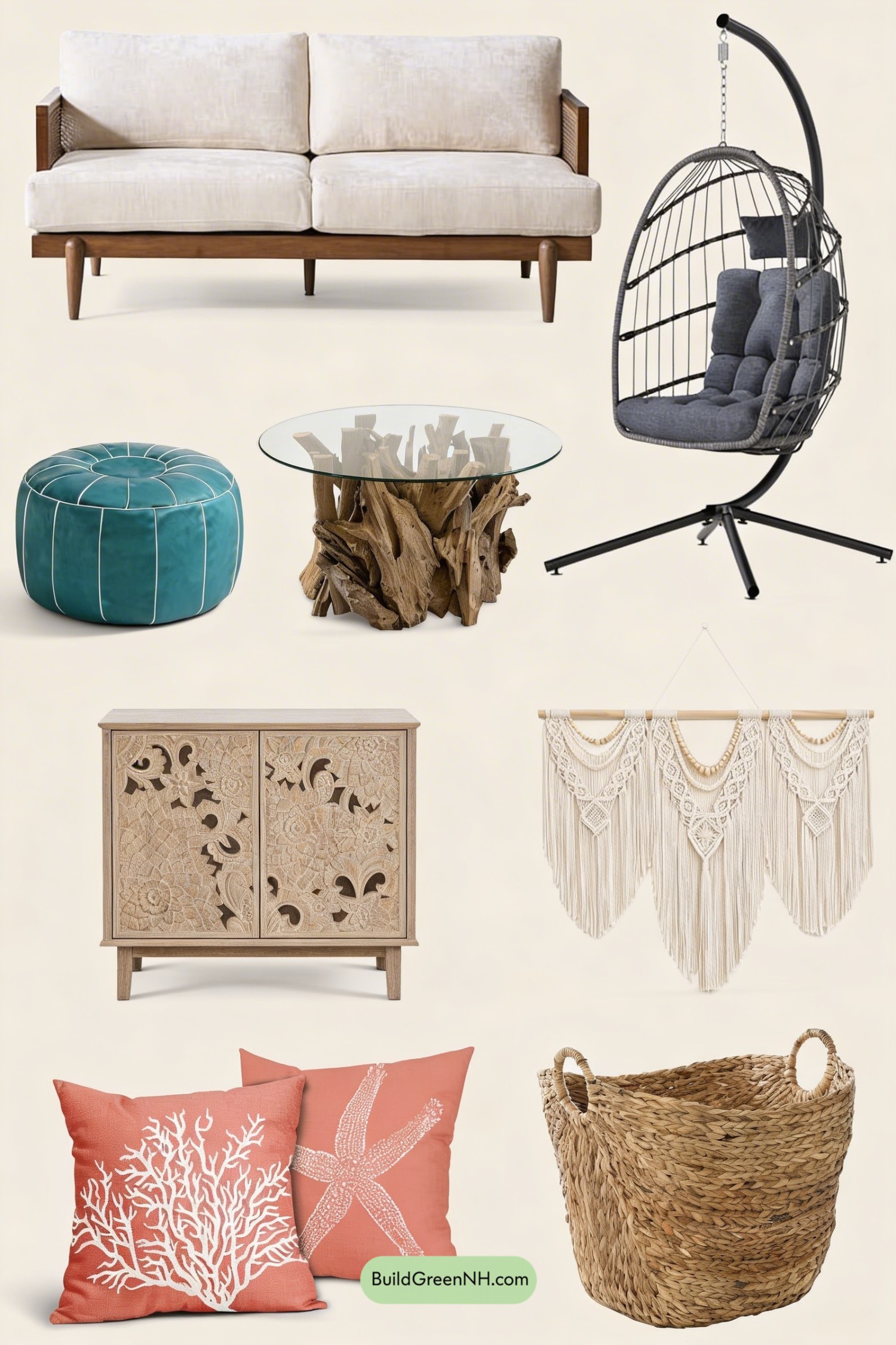 Moodboard for Boho Living Room in Ocean Tones