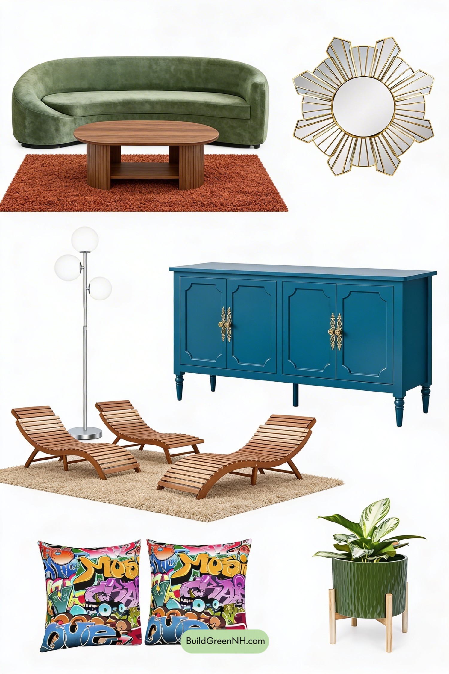 Moodboard for Lagoon Blue Retro Living Room