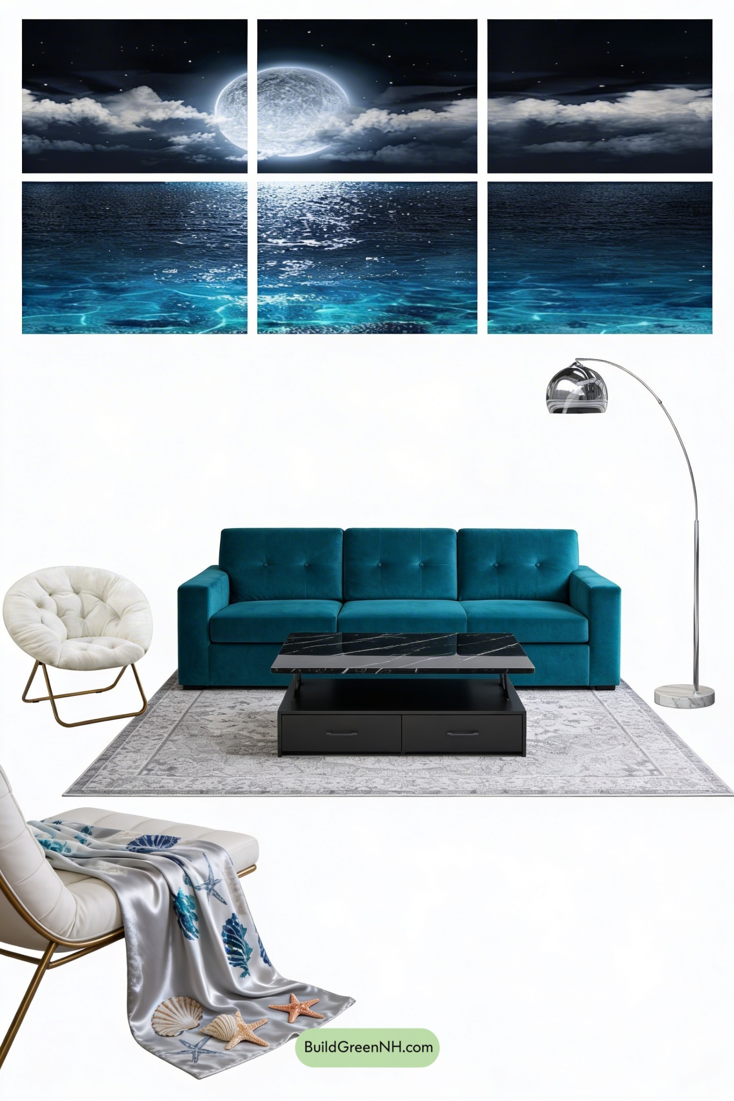 Moodboard for Moonlit Teal Ocean Living Room