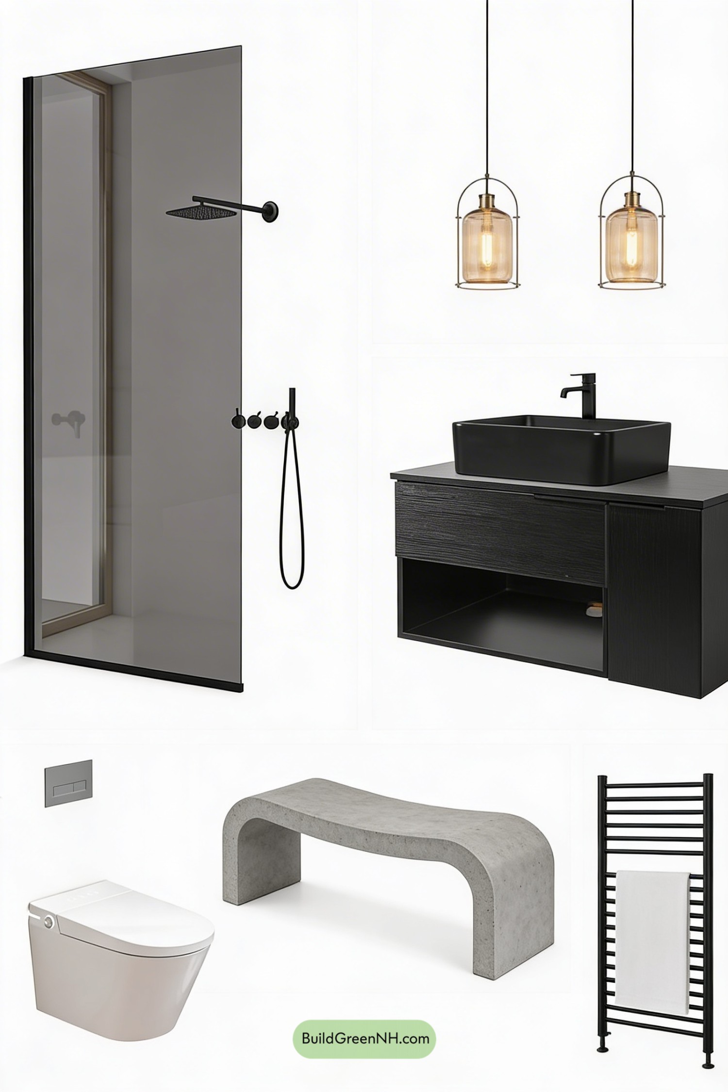 Moodboard for Moody Charcoal Shower Retreat