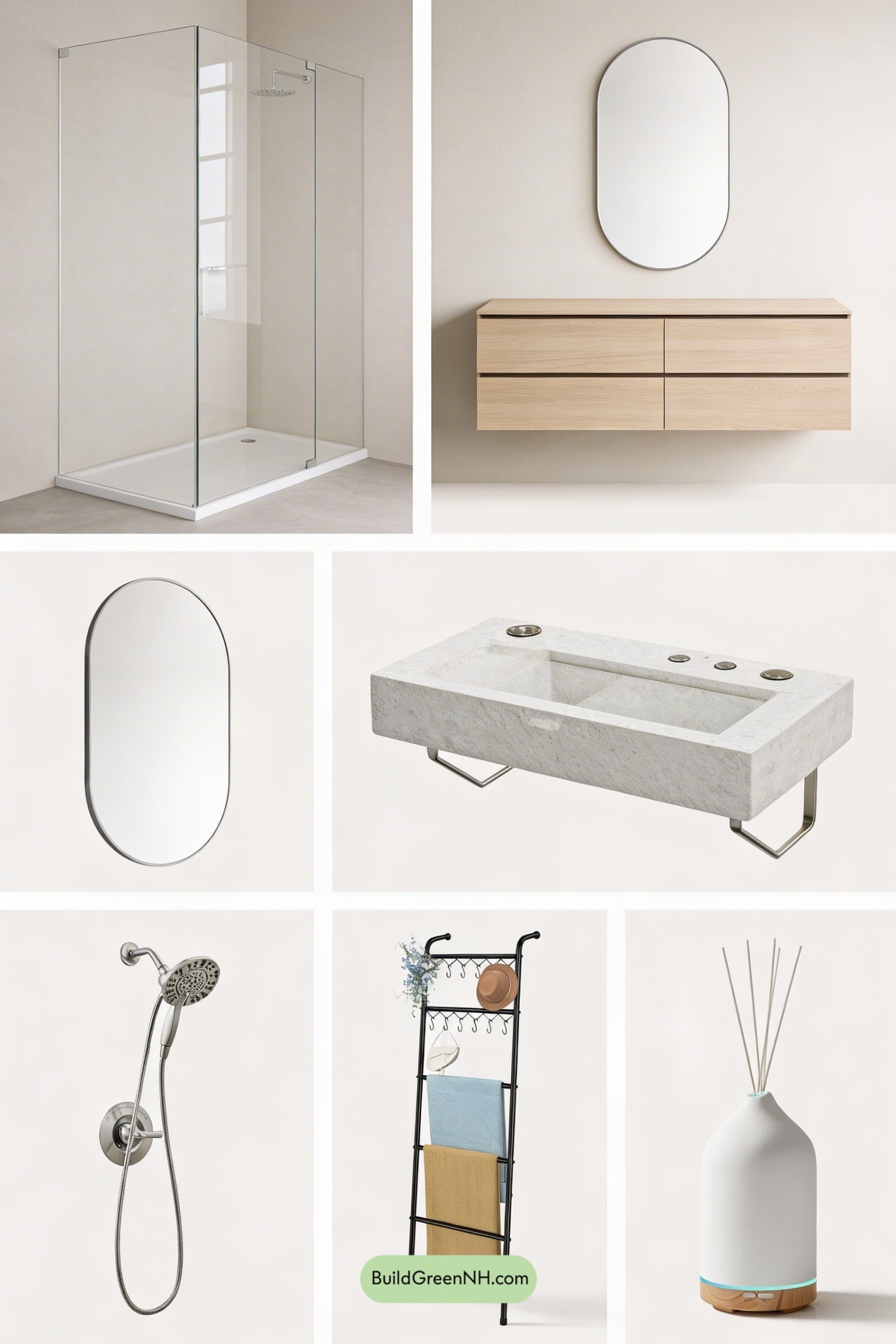 Moodboard for Greige Big-Tile Japandi Bathroom