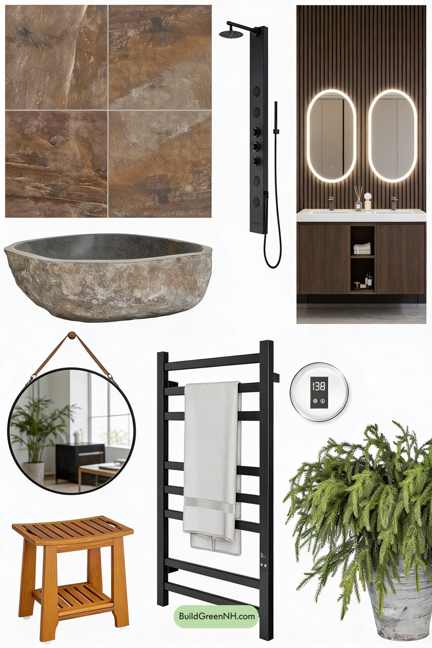 Moodboard for Moody Lodge Bathroom with Big-Tile Shower