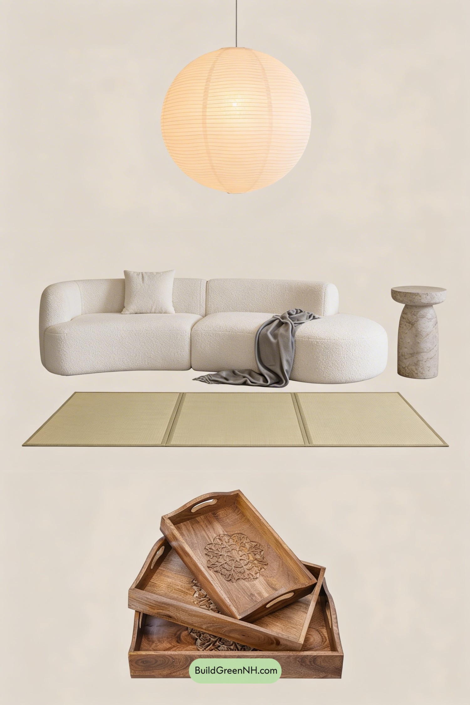 Moodboard for Serene Japandi Fireplace Living Room