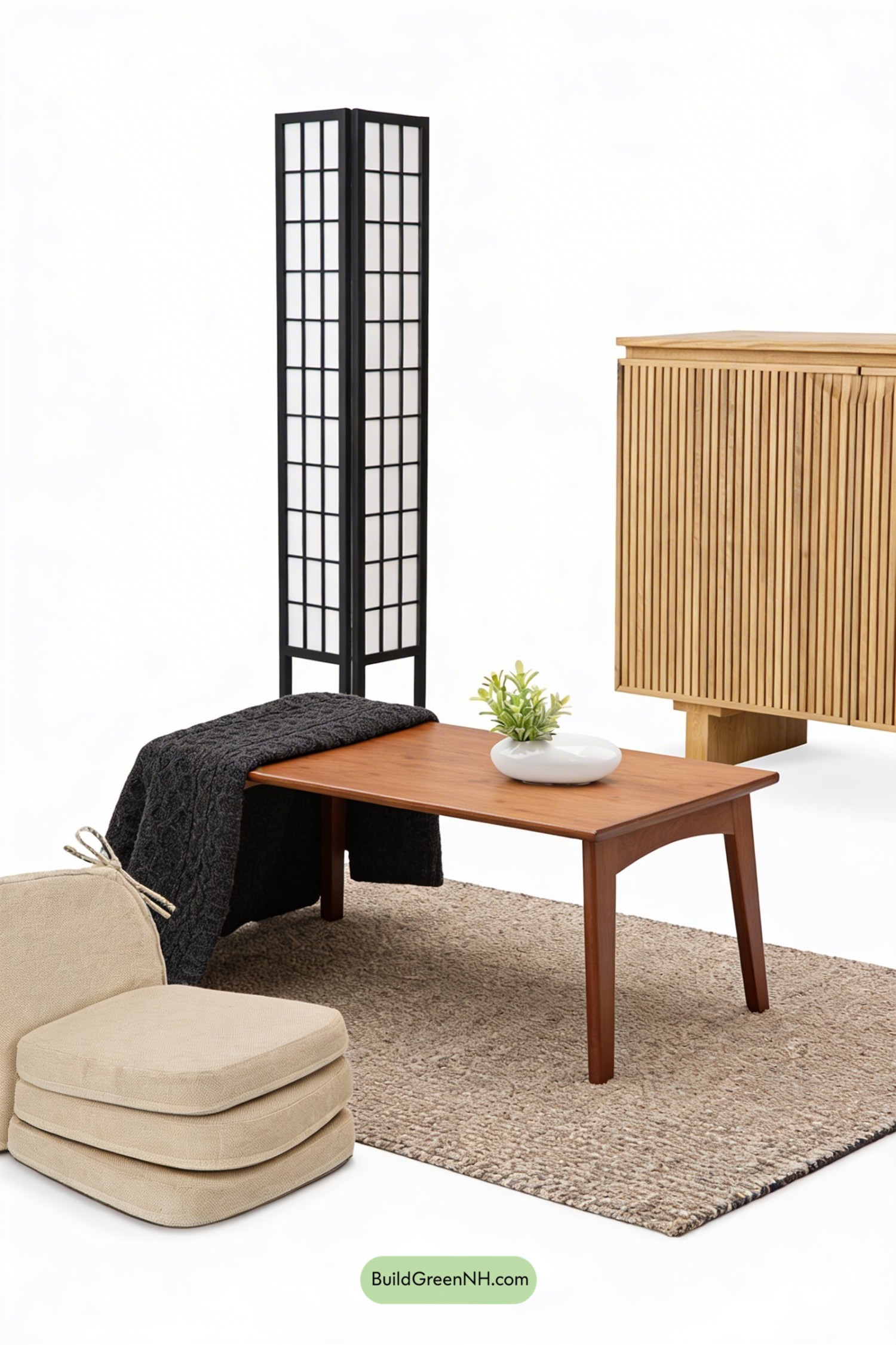 Moodboard for Japandi Living Room With Stone Fireplace