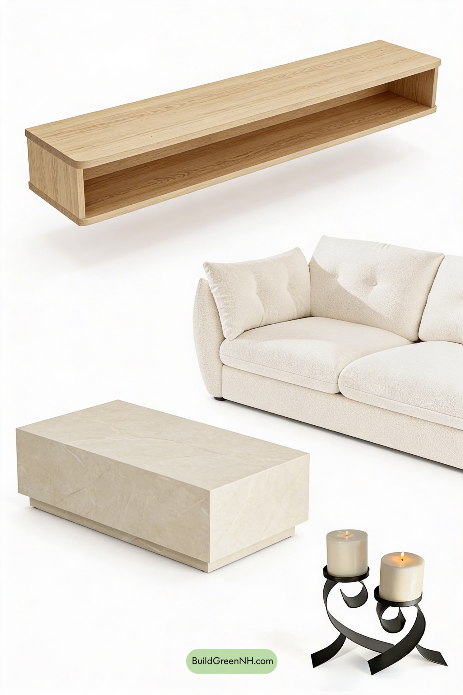 Moodboard for Sculptural Japandi Fireplace Living Room