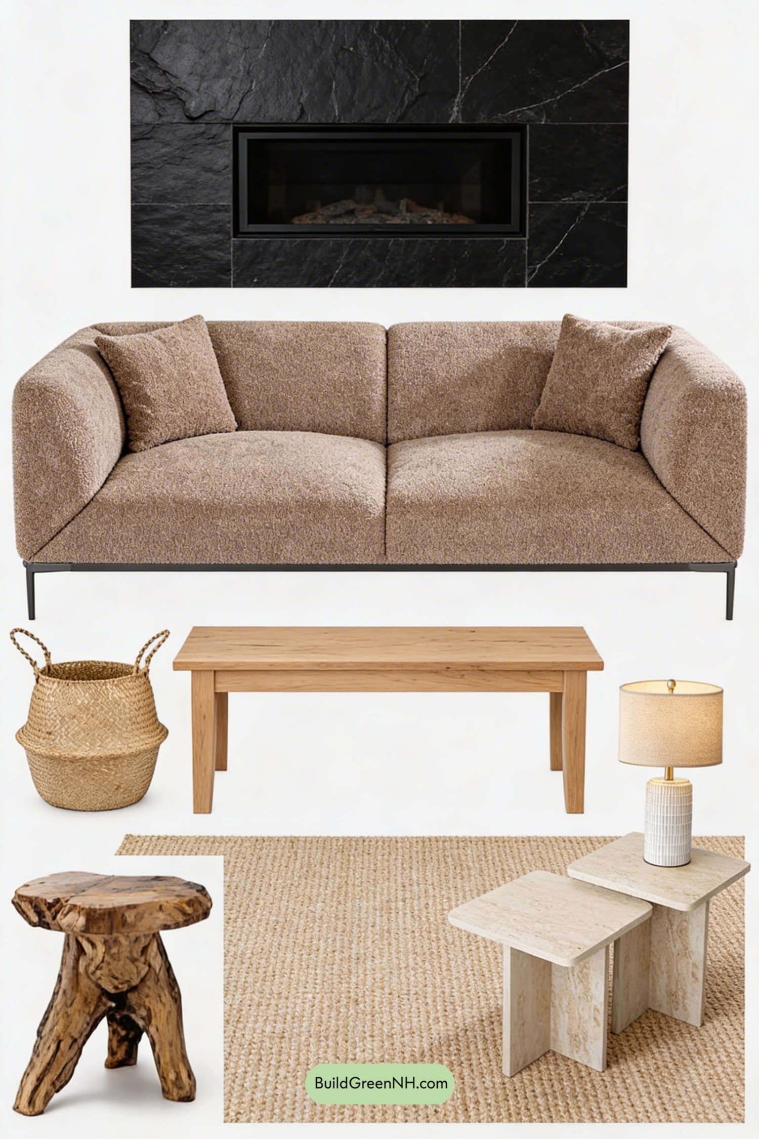 Moodboard for Moody Japandi Fireplace Living Room