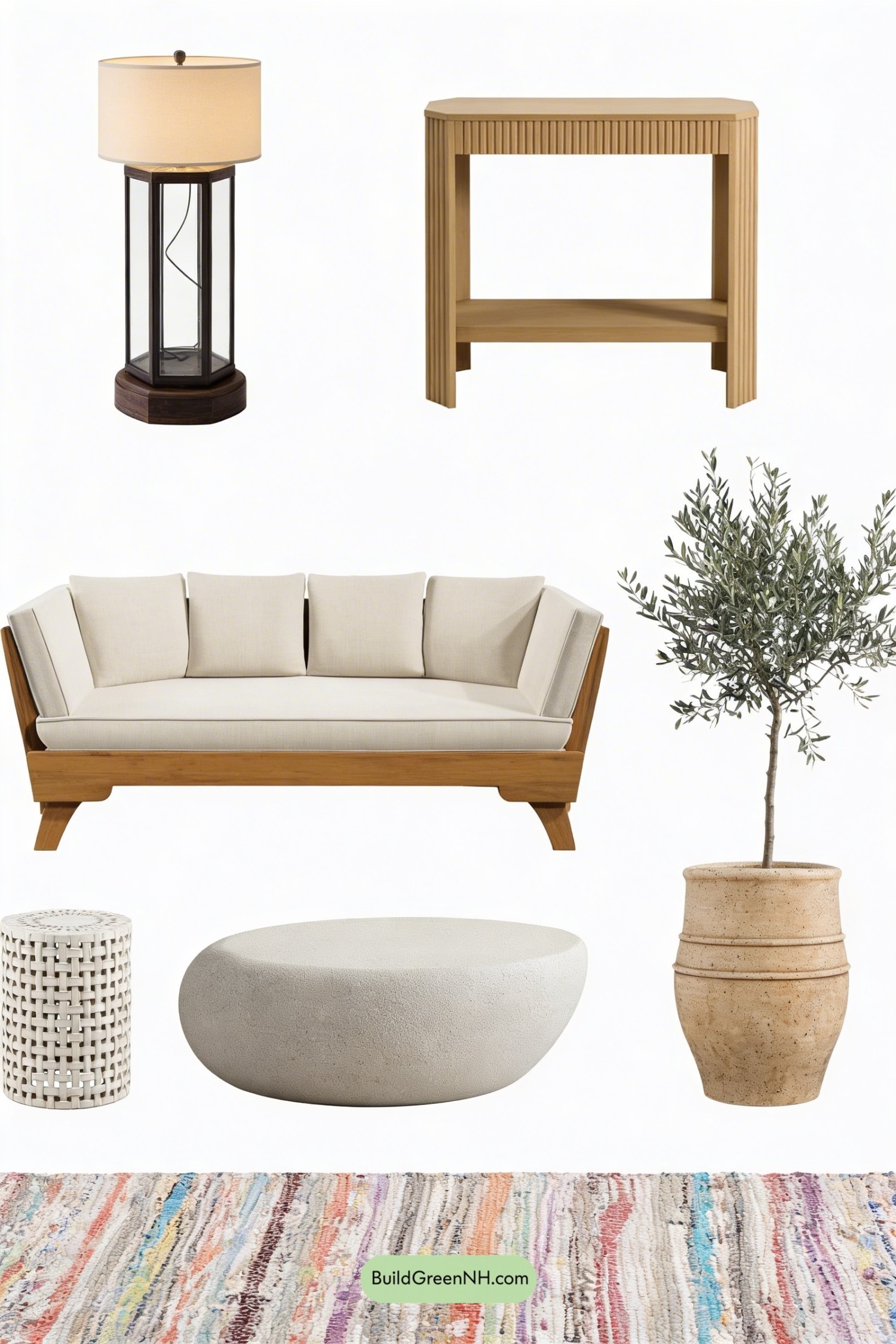 Moodboard for Japandi Living Room with Tadelakt Hearth