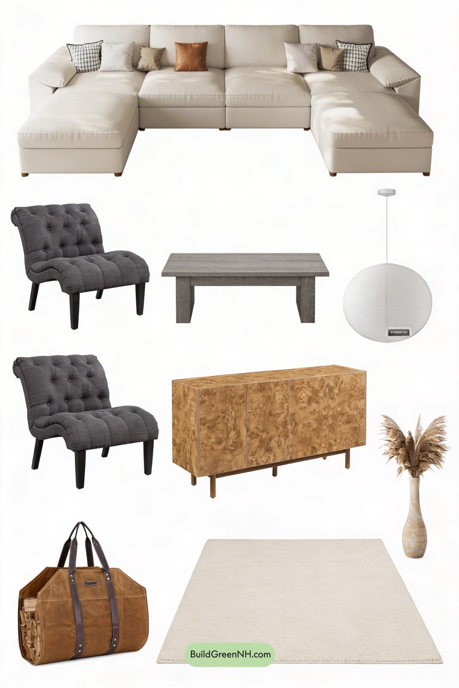Moodboard for Soft Japandi Living Room Fireplace