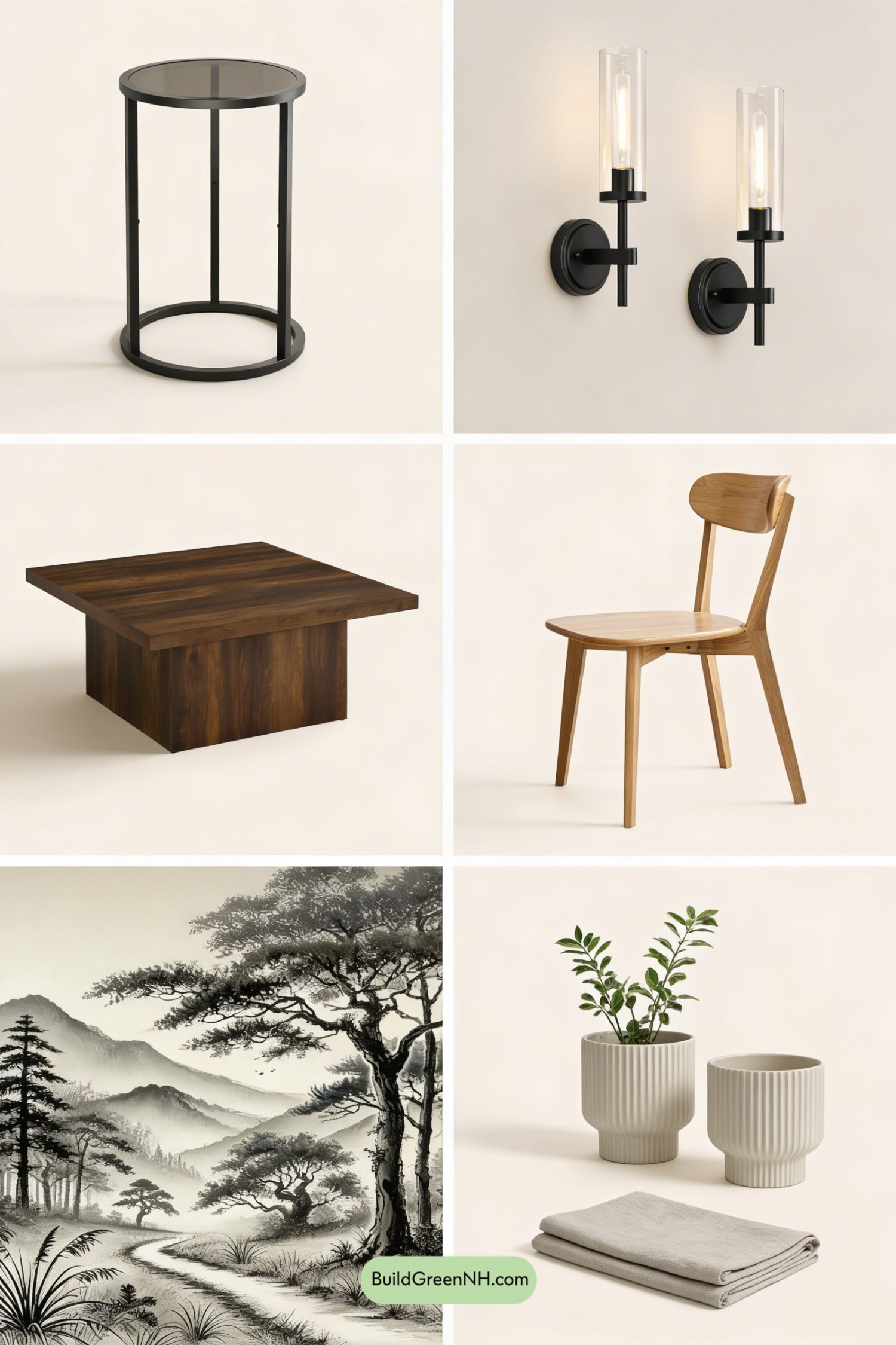 Moodboard for Sculptural Japandi Fireplace Living Room