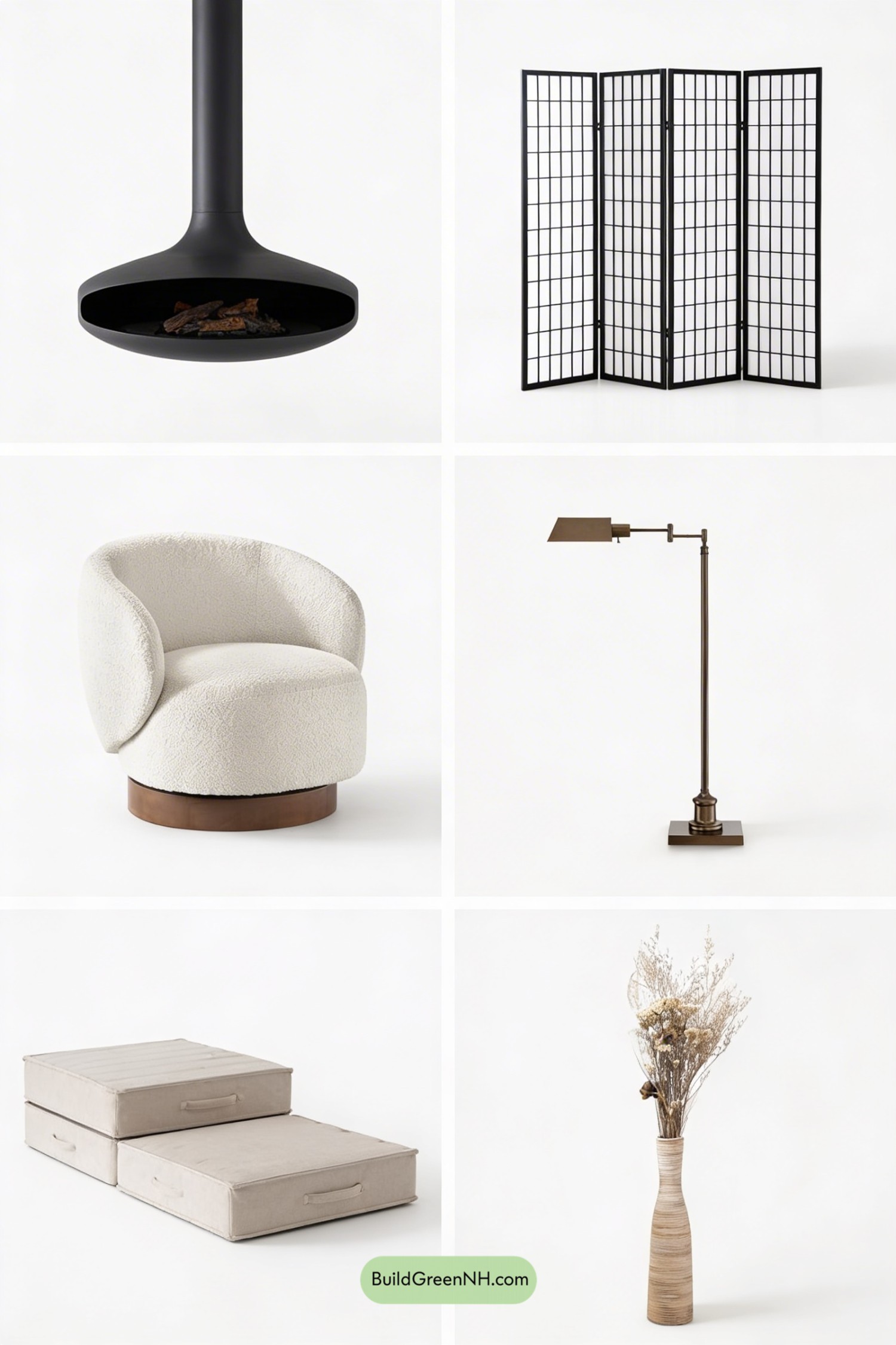 Moodboard for Japandi Loft with Floating Fireplace