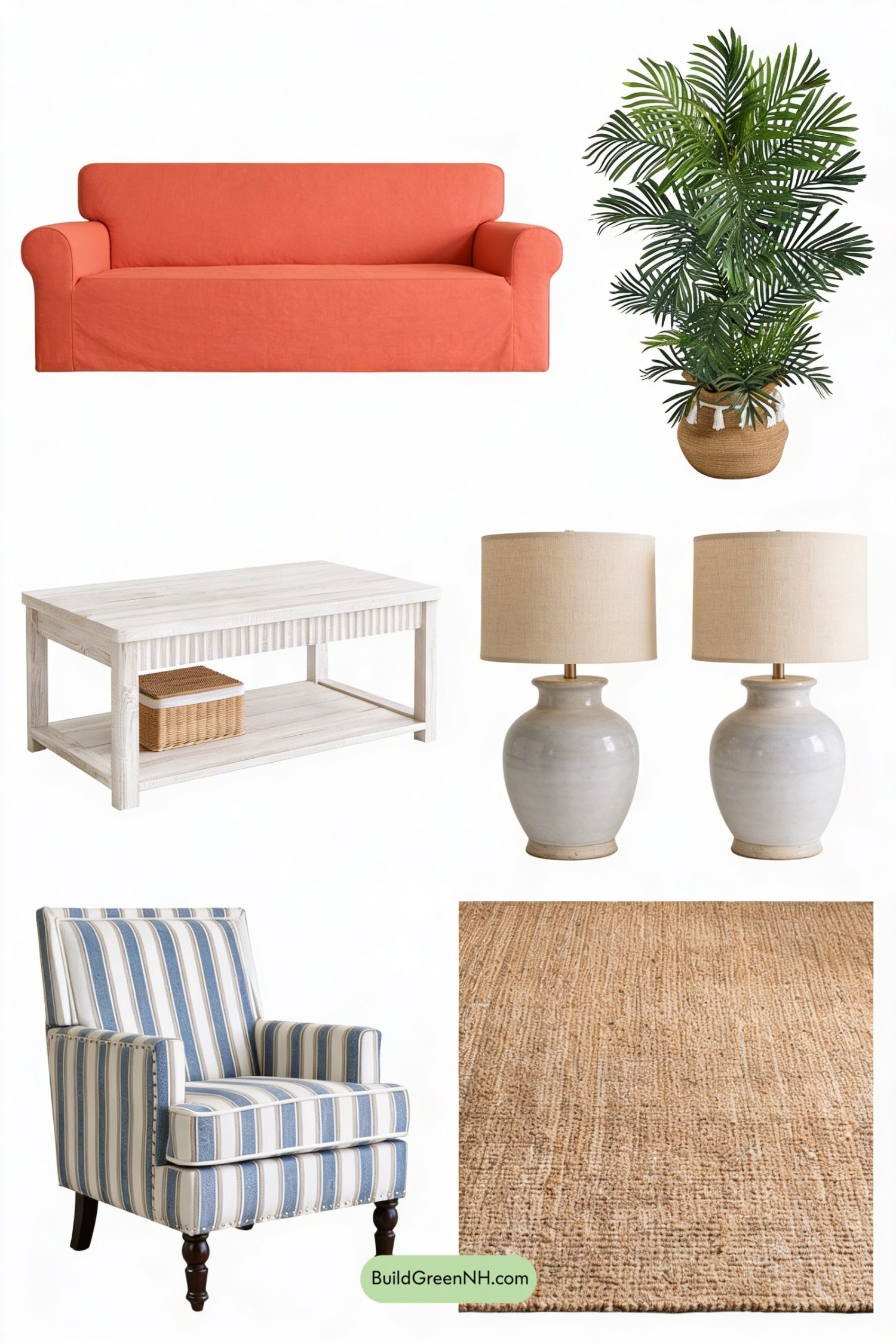 Moodboard for Orange Couch, Coastal Room Revival