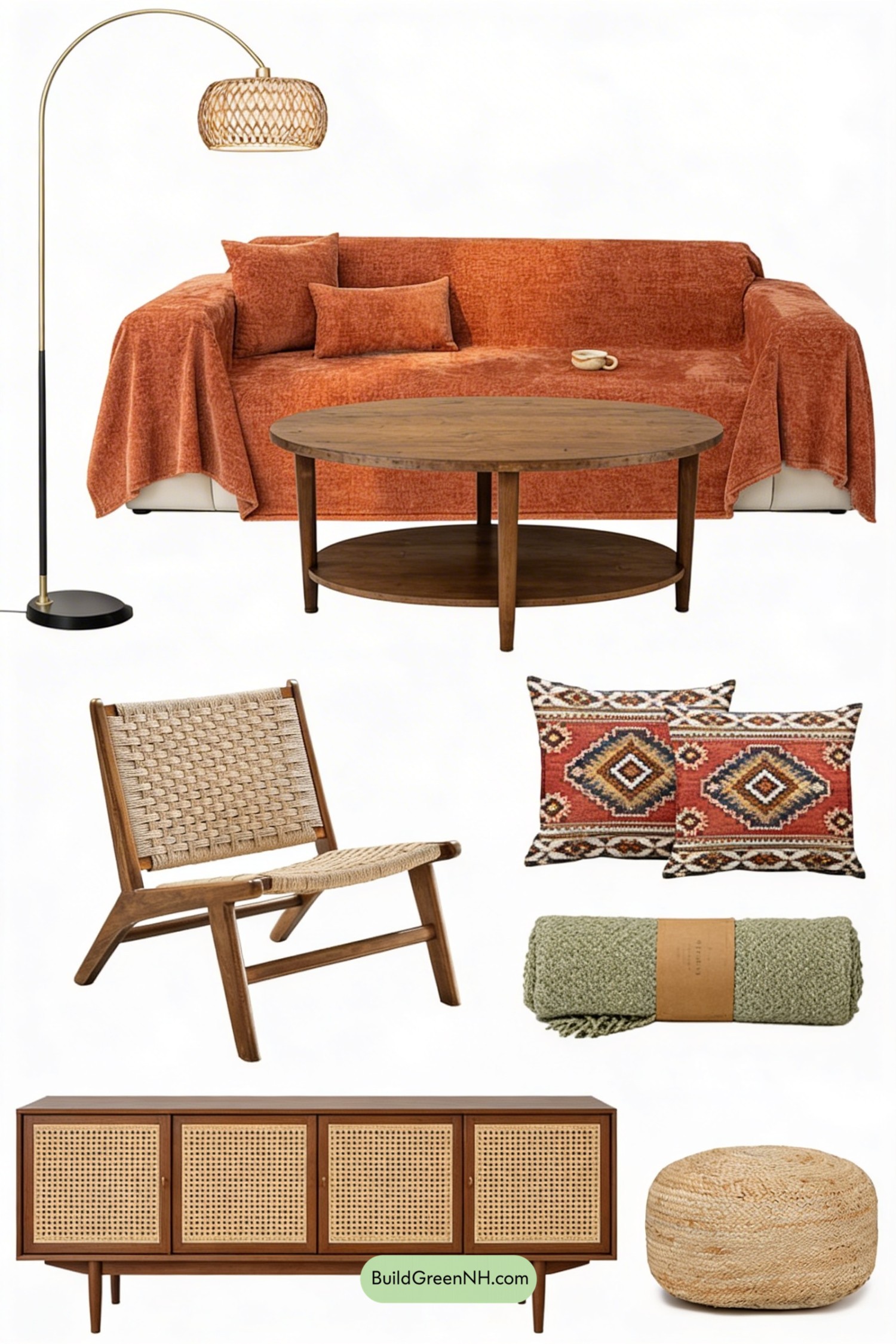 Moodboard for Sunbaked Boho Orange Couch Living Room